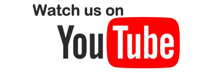 YouTube logo with the text 'Watch us on YouTube' above it.