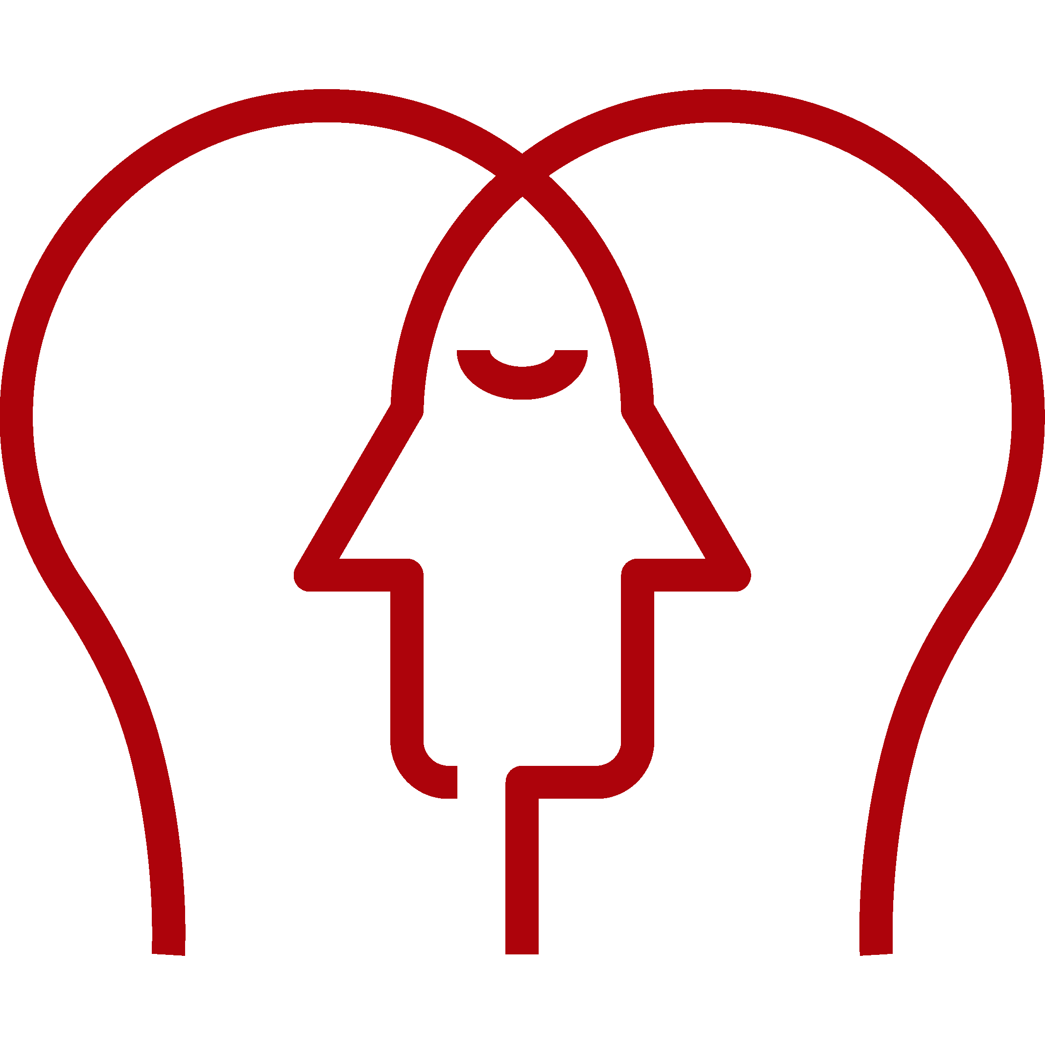 Red and black outline of a human head with an arrow pointing to the brain area, suggesting mental focus or thinking.