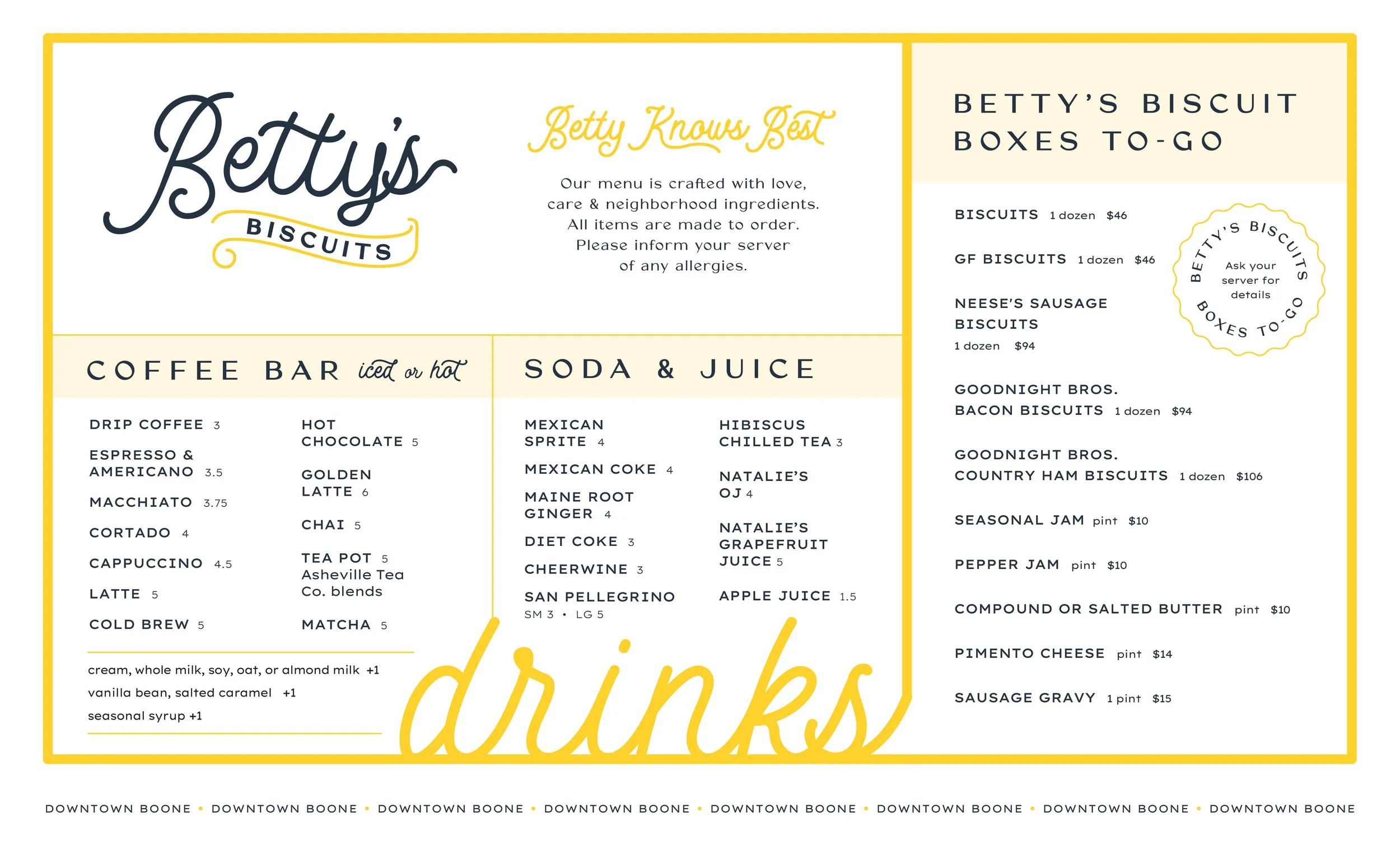 Betty's Biscuits Drink Menu