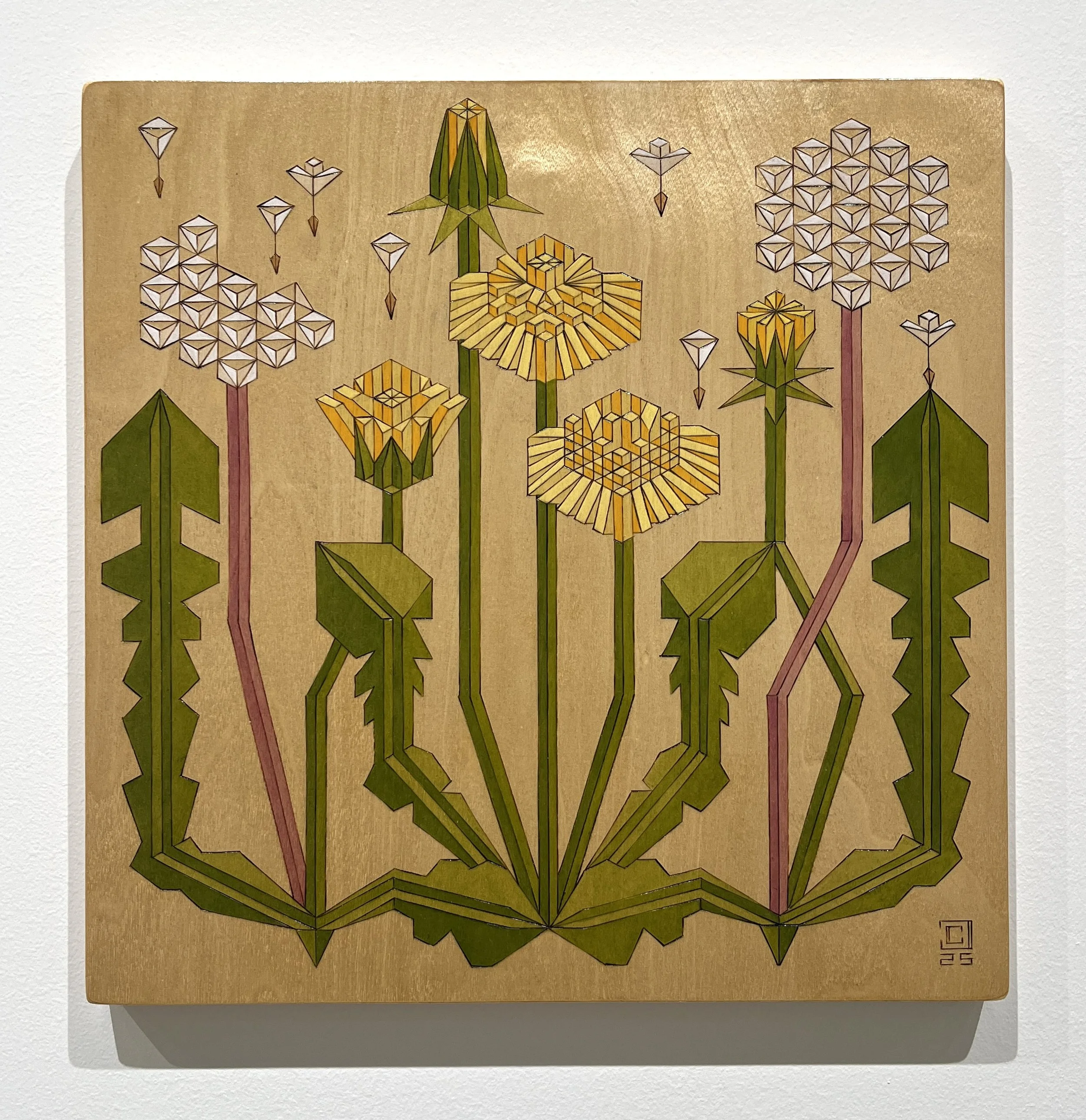 Dandelions: Pyrography and Oil on Birch Panel-  
11”x14”- 2025
