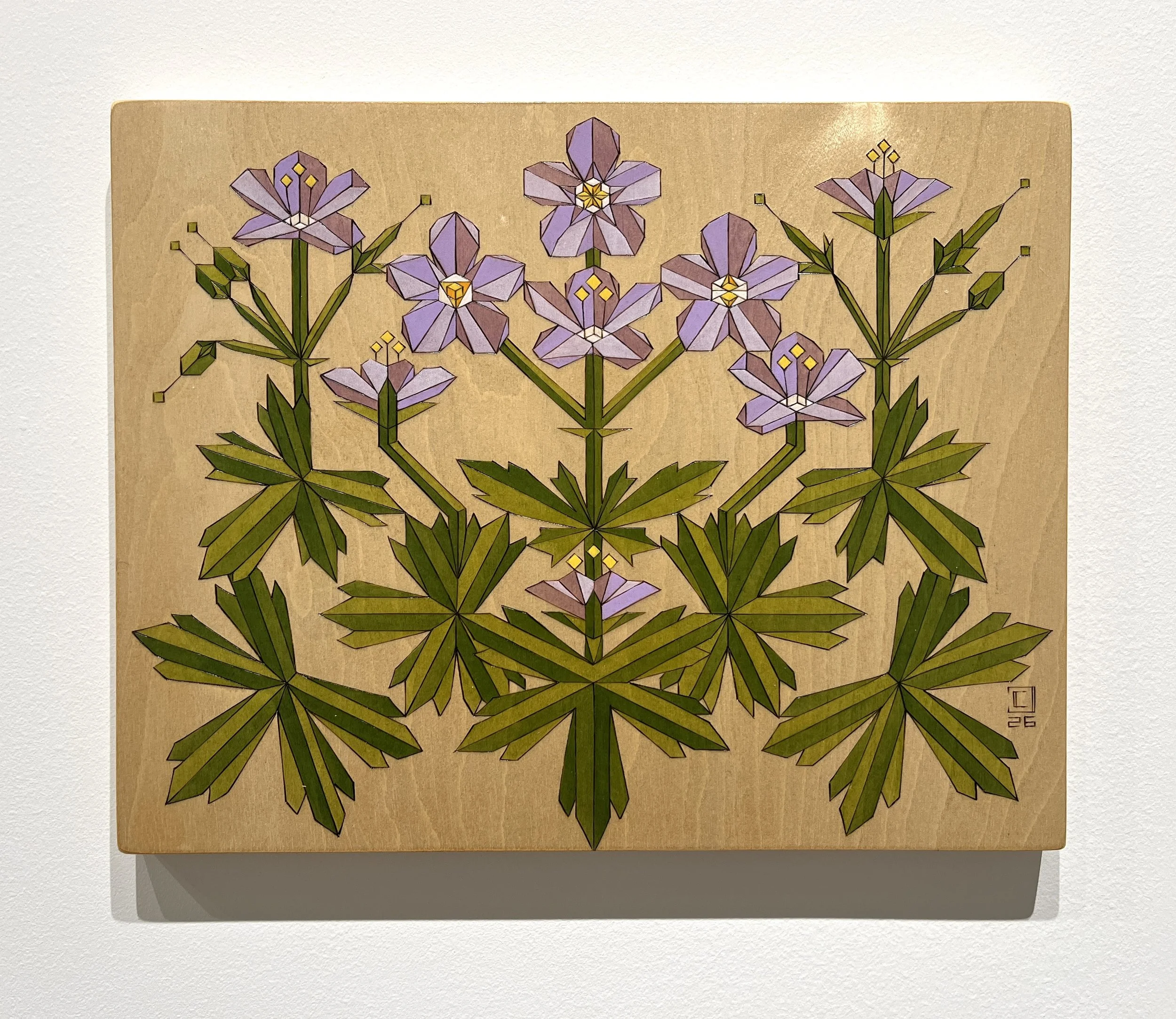 Wild Geraniums Version 1: Pyrography and Oil on Birch Panel- 14”x11”- 2026