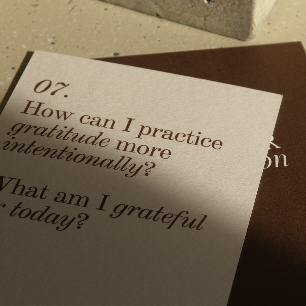 cosy wellness gift for her showing detail of journal prompt cards for intentional living