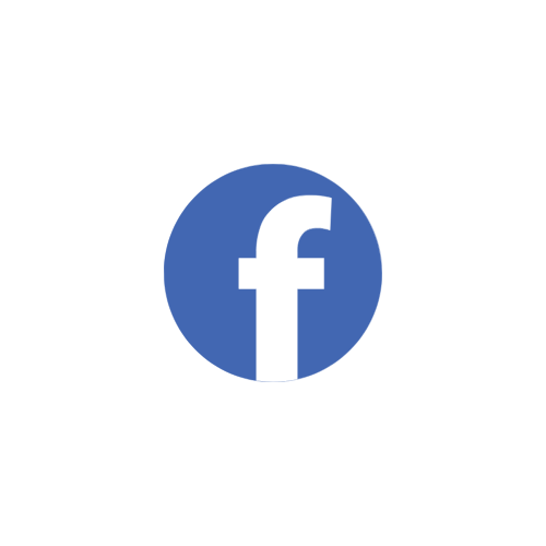 Facebook logo with a blue circle and white lowercase 'f' at the center.