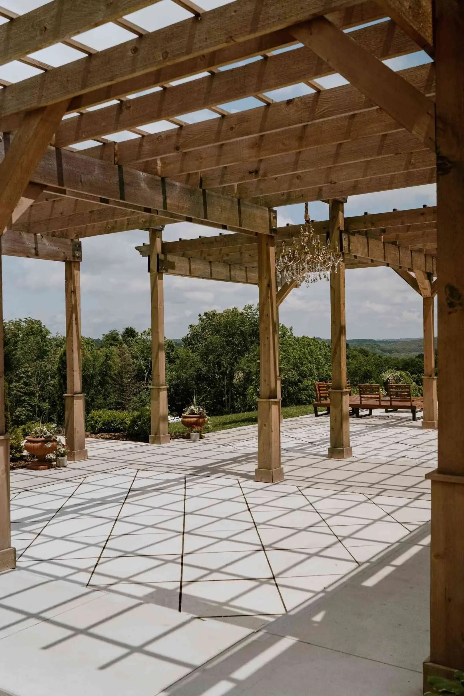 Covered outdoor terrace with scenic views