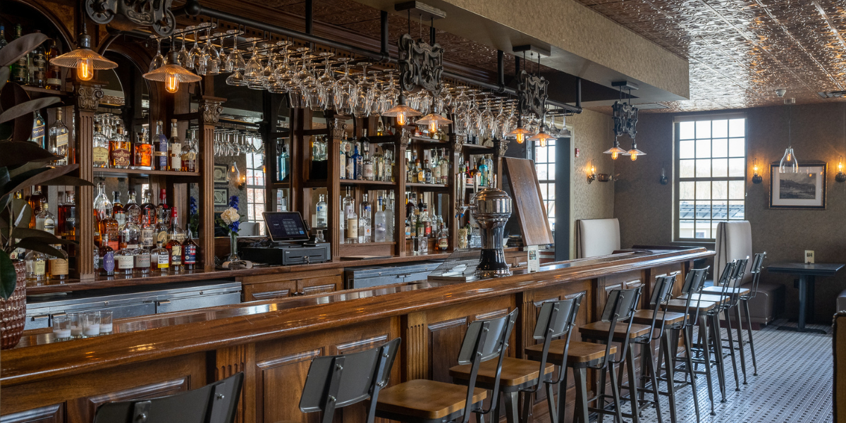 The bar at Blackbarn Hudson Valley restaurant at Diamond Mills hotel in Saugerties, NY