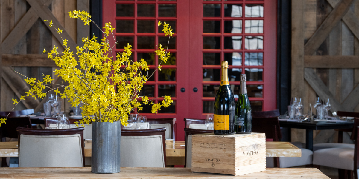 Closeup of a table in the Blackbarn Hudson Valley dining room at Diamond Mills hotel in Saugerties, NY