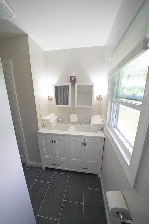 The bathroom of a guest house owned by Diamond Mills hotel in the village of Saugerties, NY