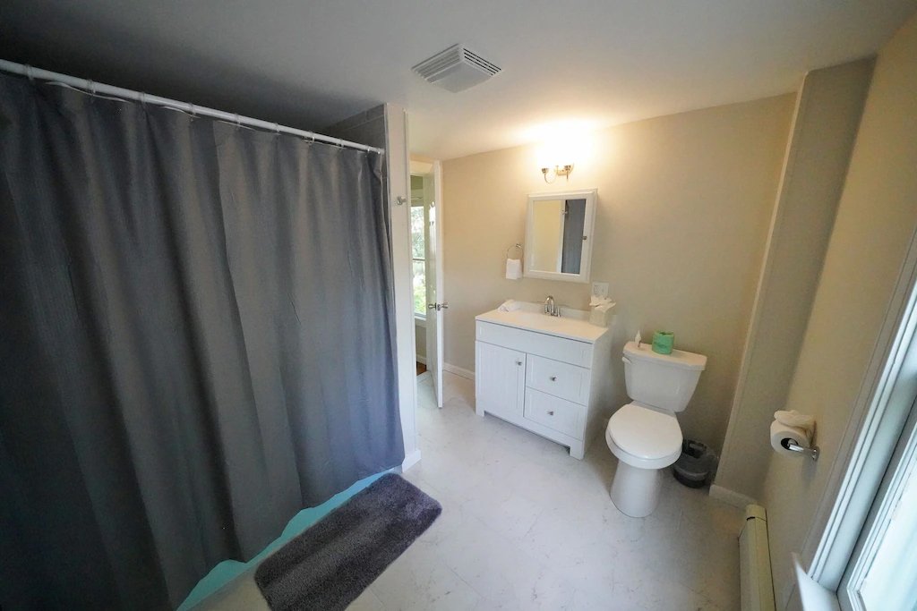 The bathroom of a guest house owned by Diamond Mills hotel in the village of Saugerties, NY