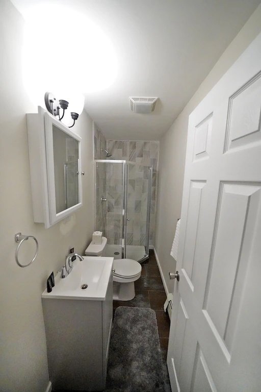 The bathroom of a guest house owned by Diamond Mills hotel in the village of Saugerties, NY