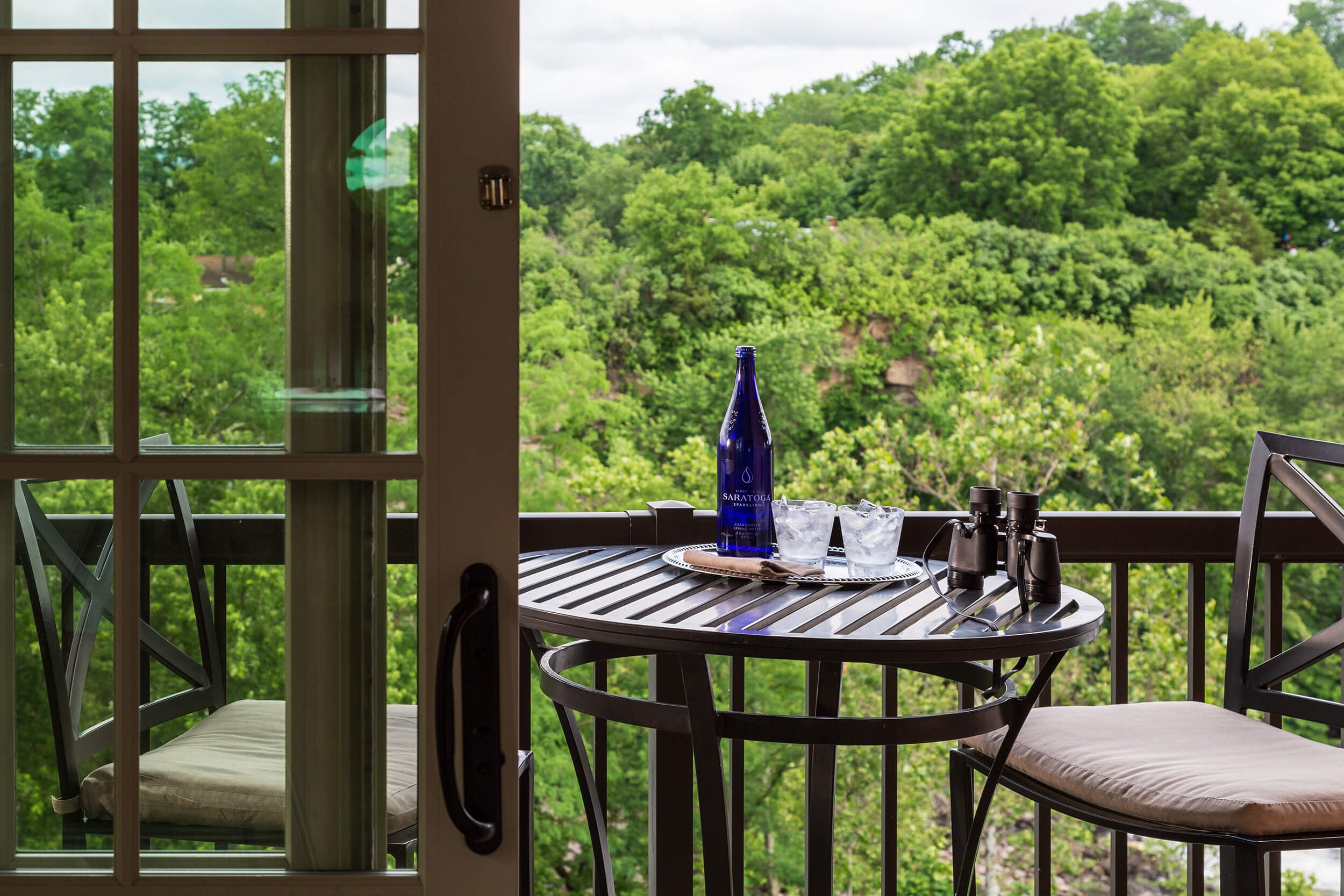 The balcony of a Queen Deluxe room at Diamond Mills hotel in Saugerties, NY