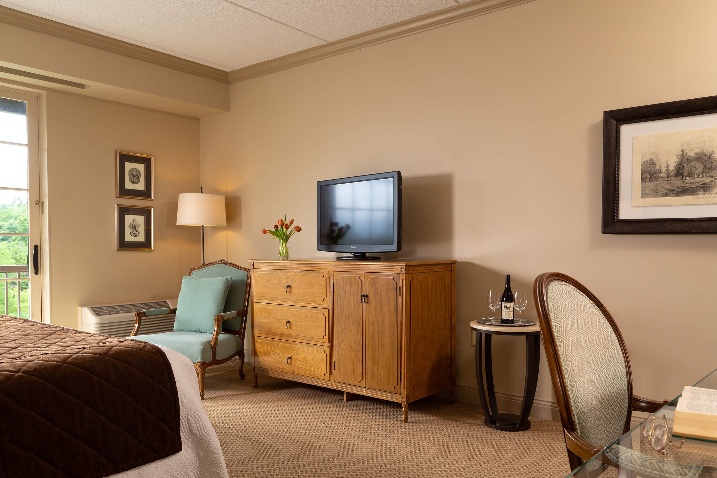 The living space of a King Deluxe room at Diamond Mills hotel in Saugerties, NY