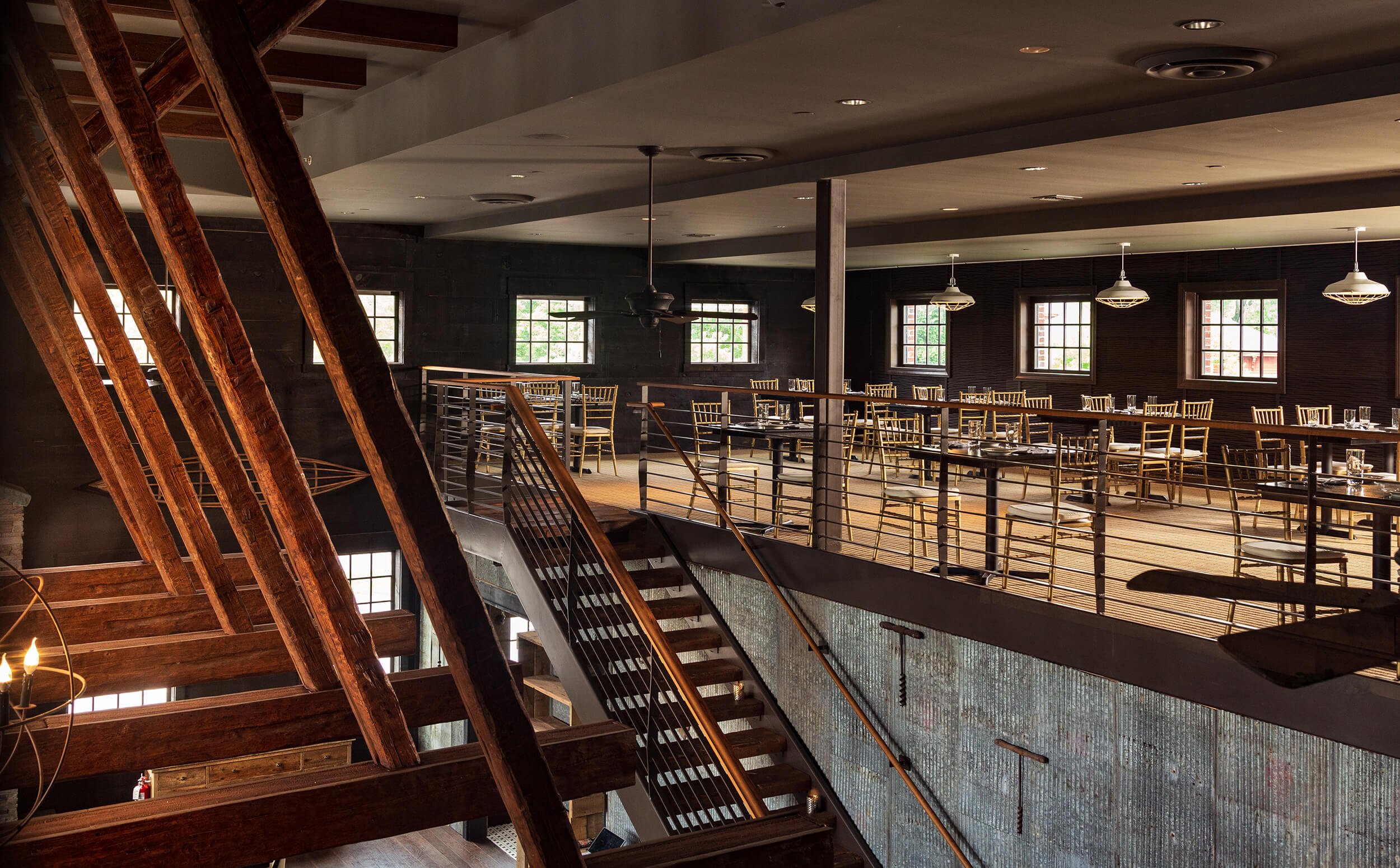 Blackbarn Hudson Valley restaurant dining room at Diamond Mills hotel in Saugerties, NY