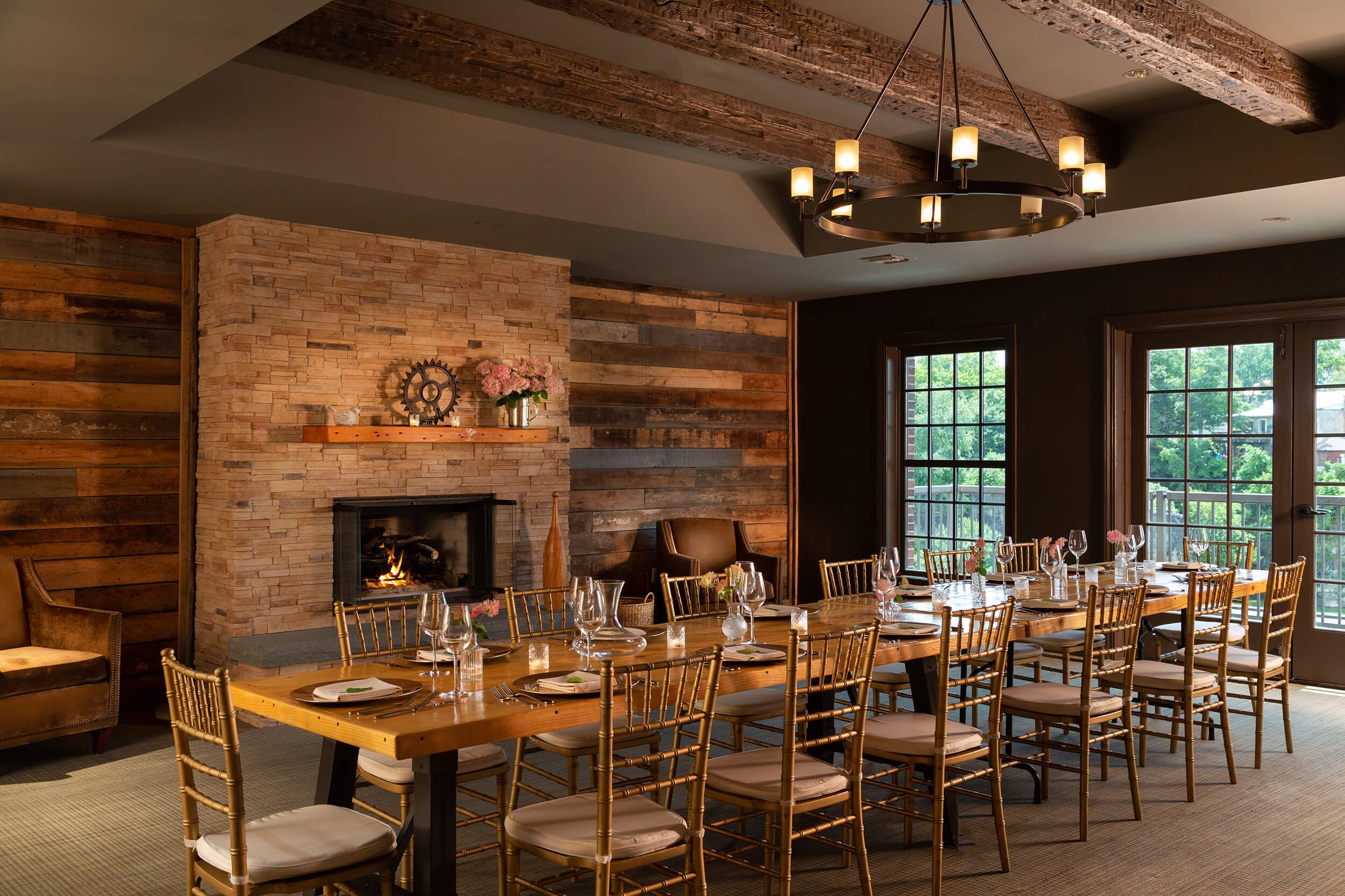 Private dining space in Blackbarn Hudson Valley restaurant at Diamond Mills hotel in Saugerties, NY