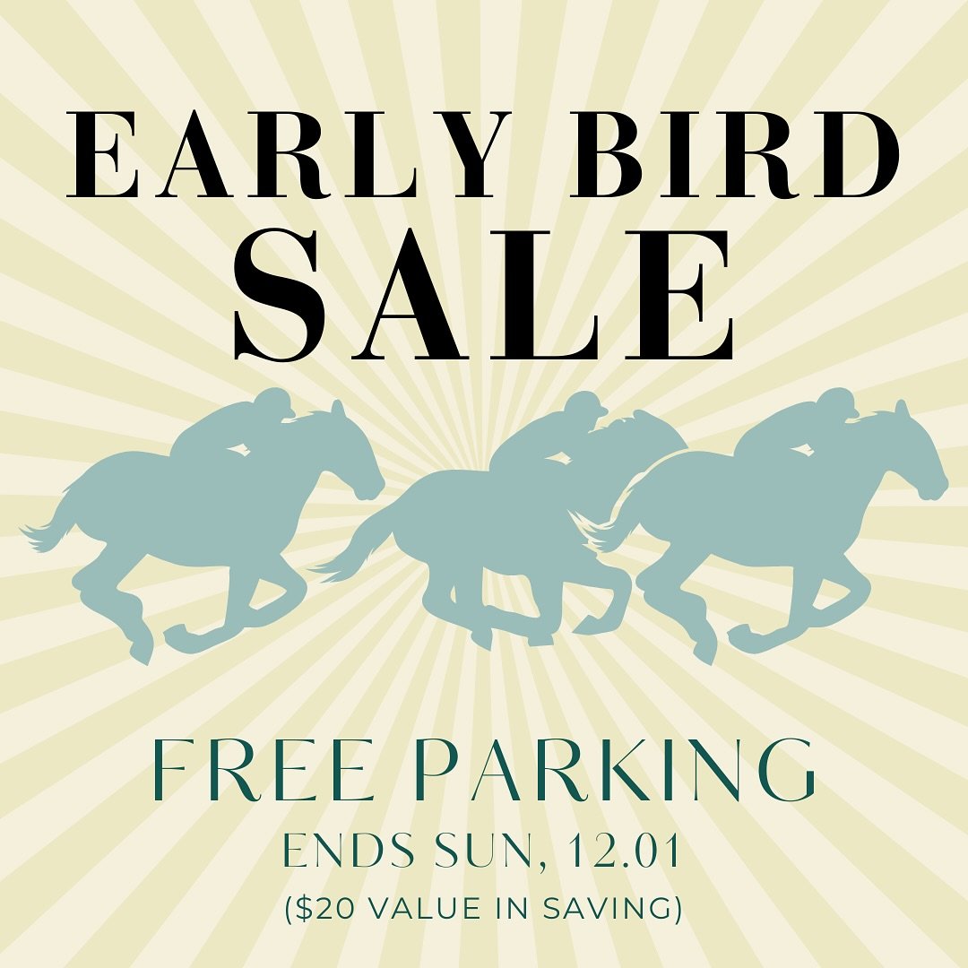 🌹🐎 Derby Fans, Don&rsquo;t Wait! 🎩🥂

Our Early Bird Sale ends SUN, DEC 1 &mdash; Secure your tickets today and enjoy FREE PARKING included! 🚗🎟️

📆 After Dec 1: Same ticket price, but parking won&rsquo;t be included. Why wait? Lock in the deal 