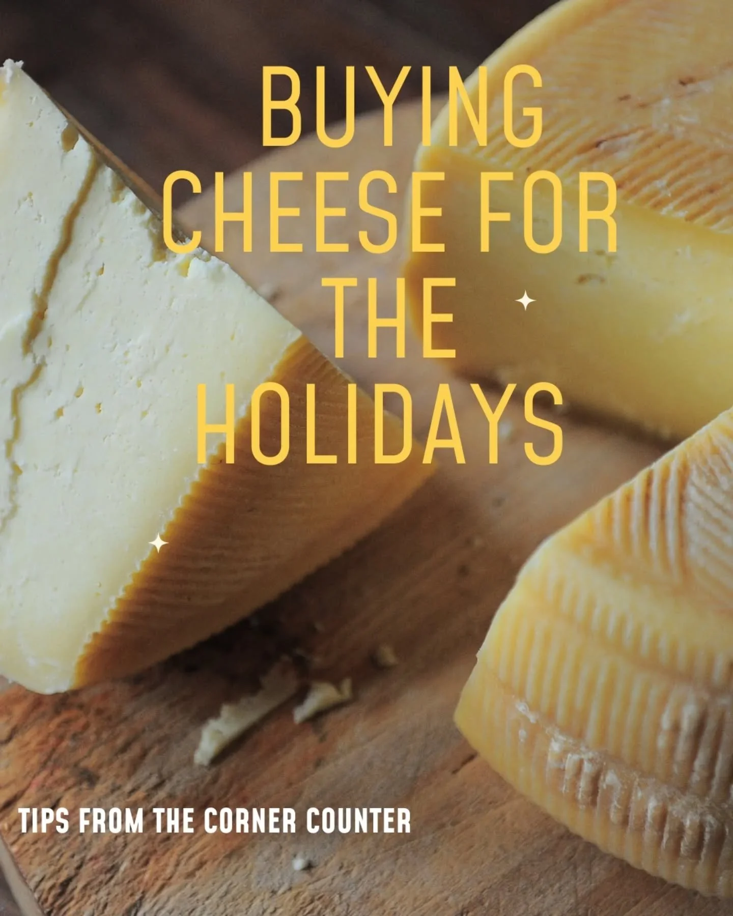 'Tis the season for holiday get-togethers and festive gatherings. Be the star of the party and bring the cheese! 🧀 

You can buy cheese up to a week in advance. Stop by the shop and our team can help guide you and answer any questions.

Short on tim
