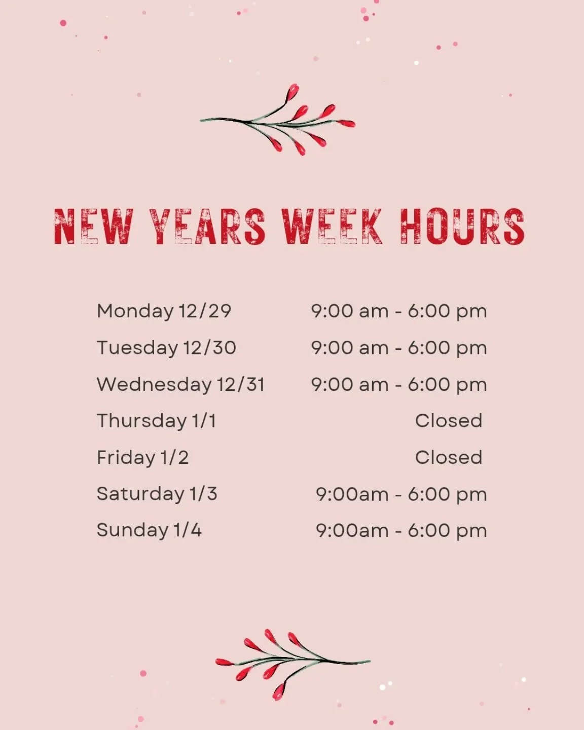 We'll be open Tuesday / Wednesday this week and closed Thursday / Friday. Come by to grab fixings for your NYE celebrations 🎊 We have plenty of cheese, charcuterie, sweet treats and caviar! 

Accepting orders for NYE catering through end of day tomo