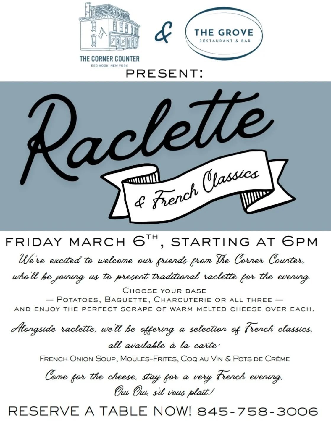 Excited to partner with @thegrove.rhgc for an evening of French cuisine featuring Raclette! 🧀🥖

Call The Grove directly to reserve a table - Friday, March 6th!