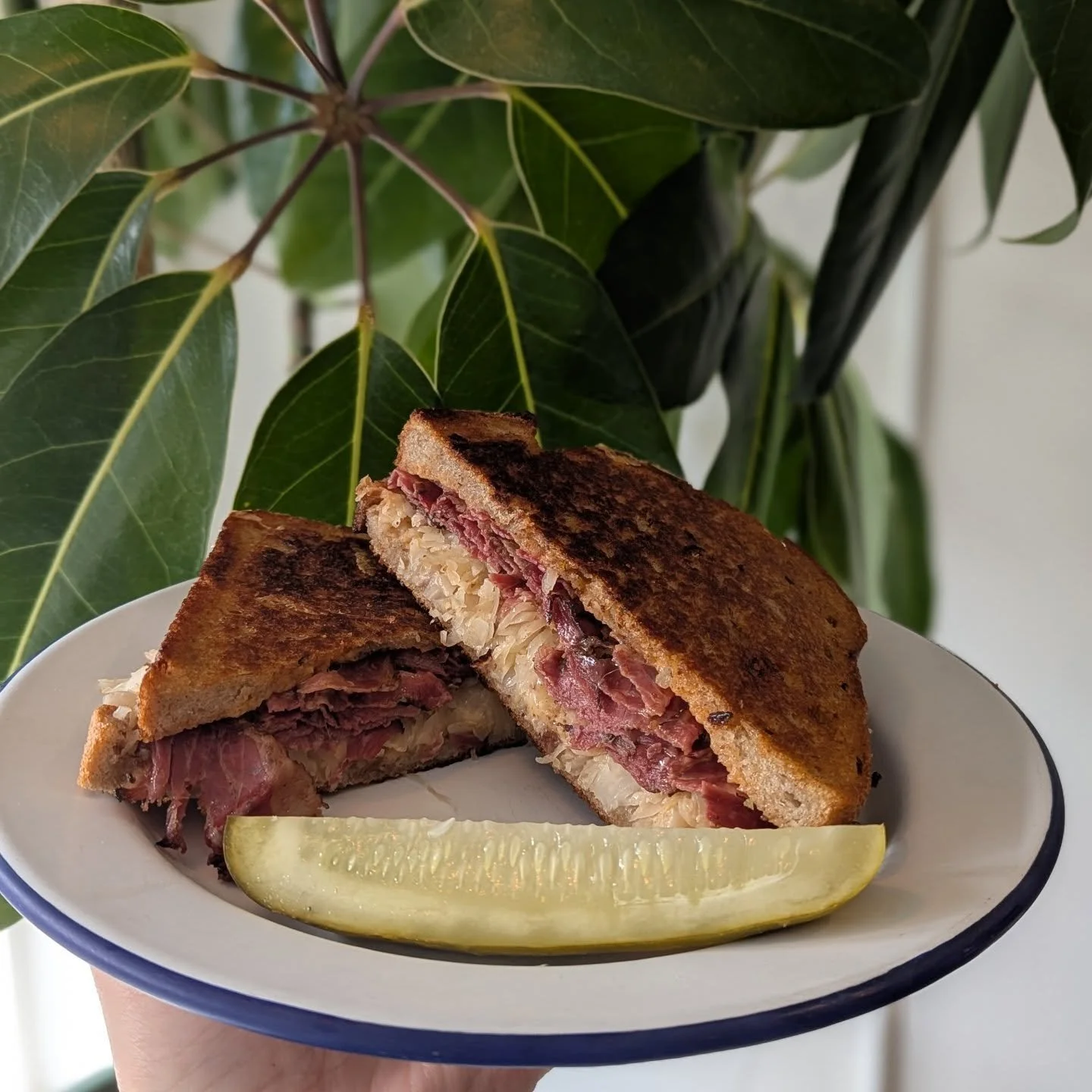 March Grilled Cheese Special: The Pastrami Reuben 💚 Featuring @schallerweber Pastrami, Swiss, sauerkraut and your choice of Russian dressing or Bavarian mustard. We'll be rotating between @see_and_be_kitchen and @tspoonkitchen Caraway Rye - they're 
