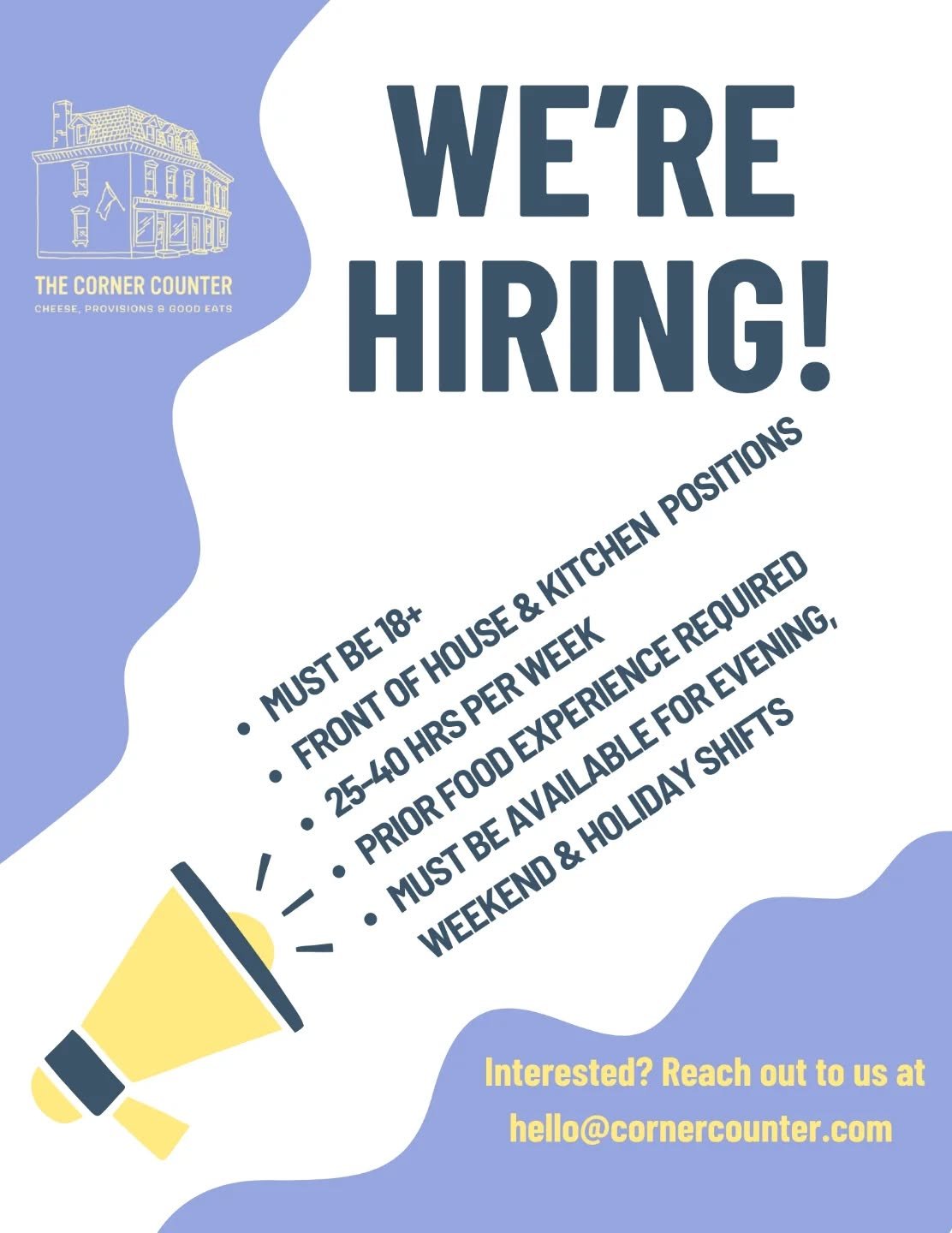 We're looking for friendly &amp; motivated folks to join our team! We taste a lot of cheese, play an eclectic range of tunes throughout the day, and love being a part of the Red Hook community &hearts;️

Must be available through the summer at a mini