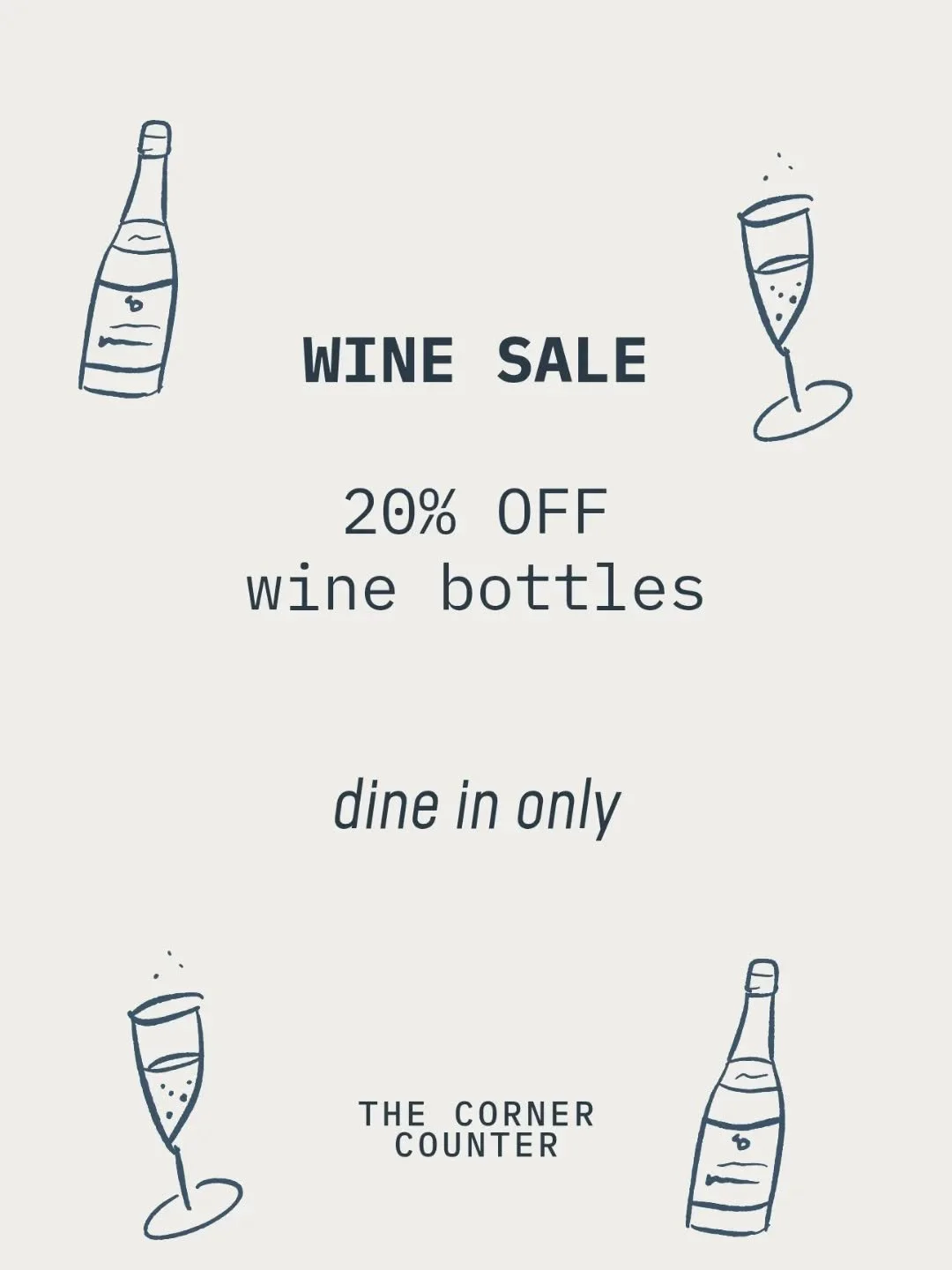 We're updating our wine program, which means you get 20% 𝑶𝑭𝑭 𝒔𝒆𝒍𝒆𝒄𝒕 𝒃𝒐𝒕𝒕𝒍𝒆𝒔 at the bar! Come grab a seat, pop a bottle, and help us make room for what&rsquo;s next! 🍾 🎉

*Dine-in only, while these specific bottles last