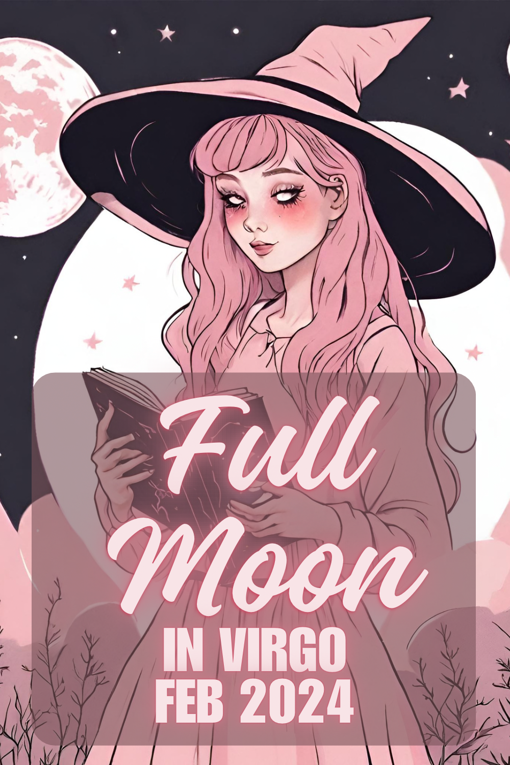 Cute Witch holding book under full moon