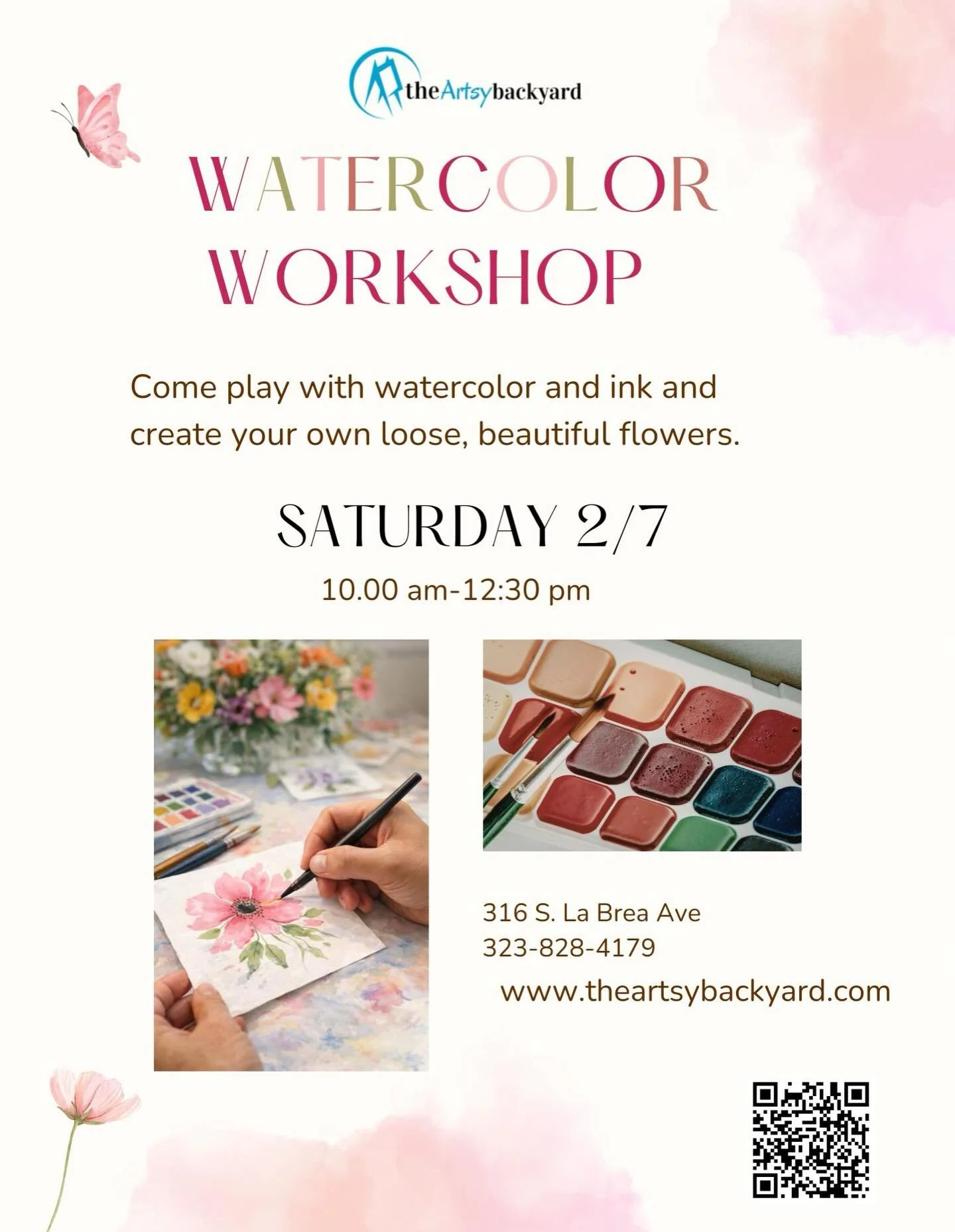 Loose florals. Soft colors. Creative vibes 🌸

🗓 Saturday 2/7 | 10:00&ndash;12:30
📍 The Artsy Backyard

✨ Limited spots available
👉 Register via the link in bio
Tag someone who needs a creative morning ☕🎨

#watercolorworkshop #artworkshopla #losa
