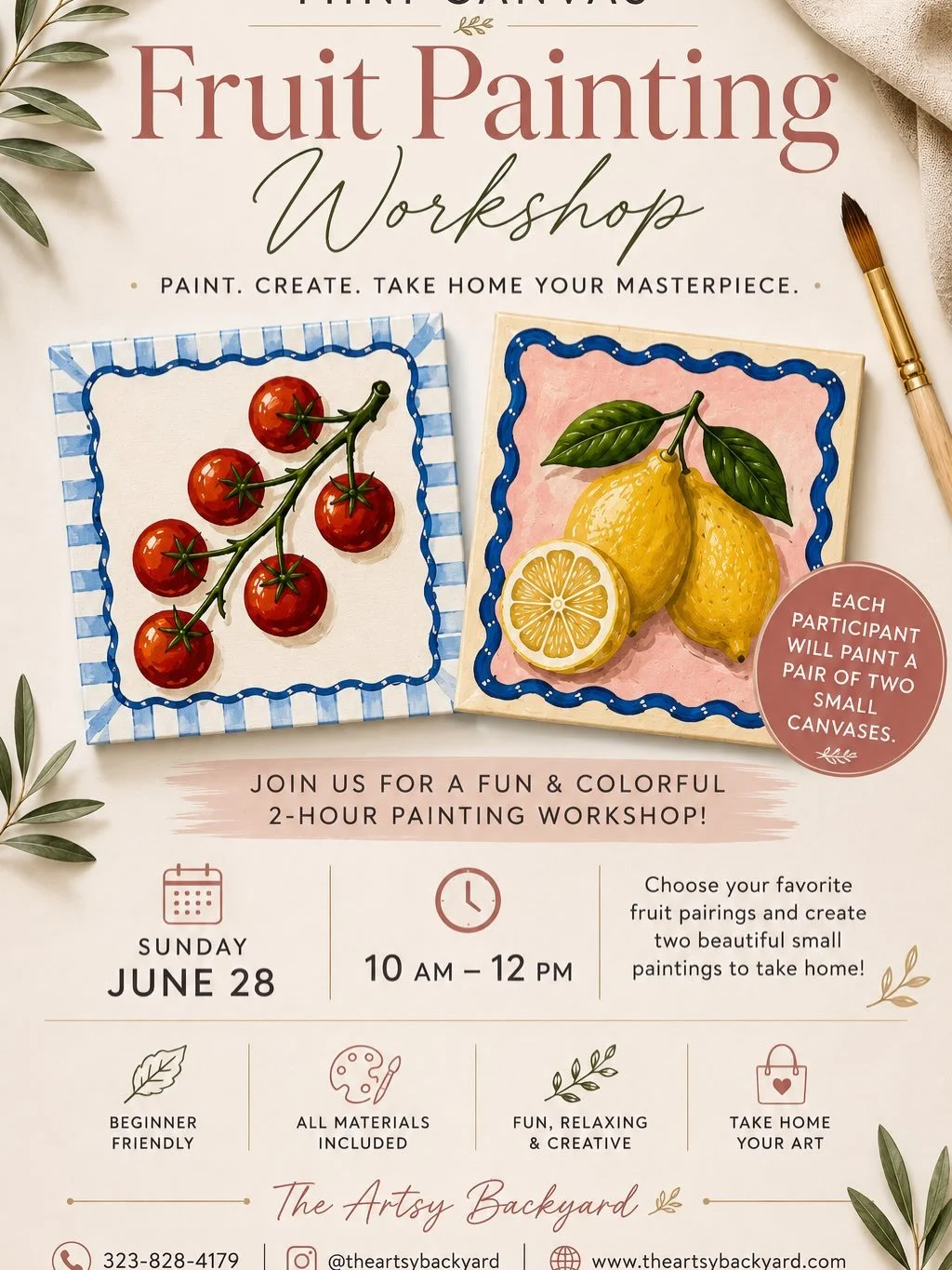 ☀️ Our June summer lineup is here!

Swipe to explore classes, workshops, pottery, summer art sessions, and Open Studio opportunities for kids, teens, and adults.

For details and registration, visit our website or send us a message.

📞 323-828-4179
