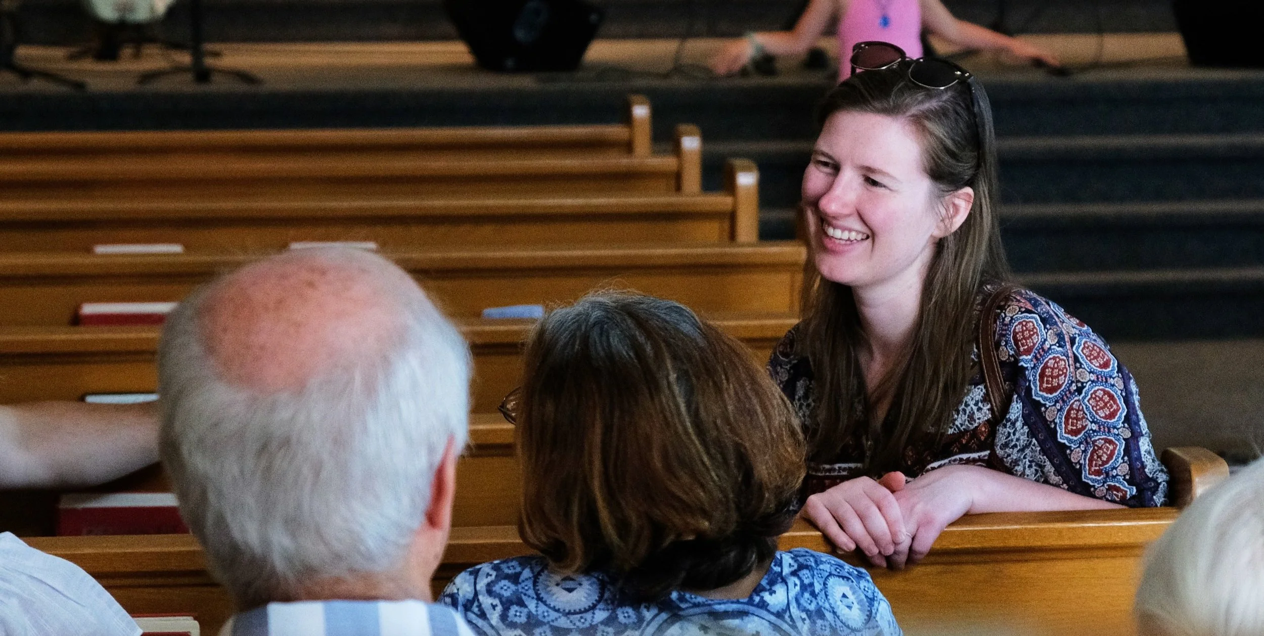 Happy church members socialize