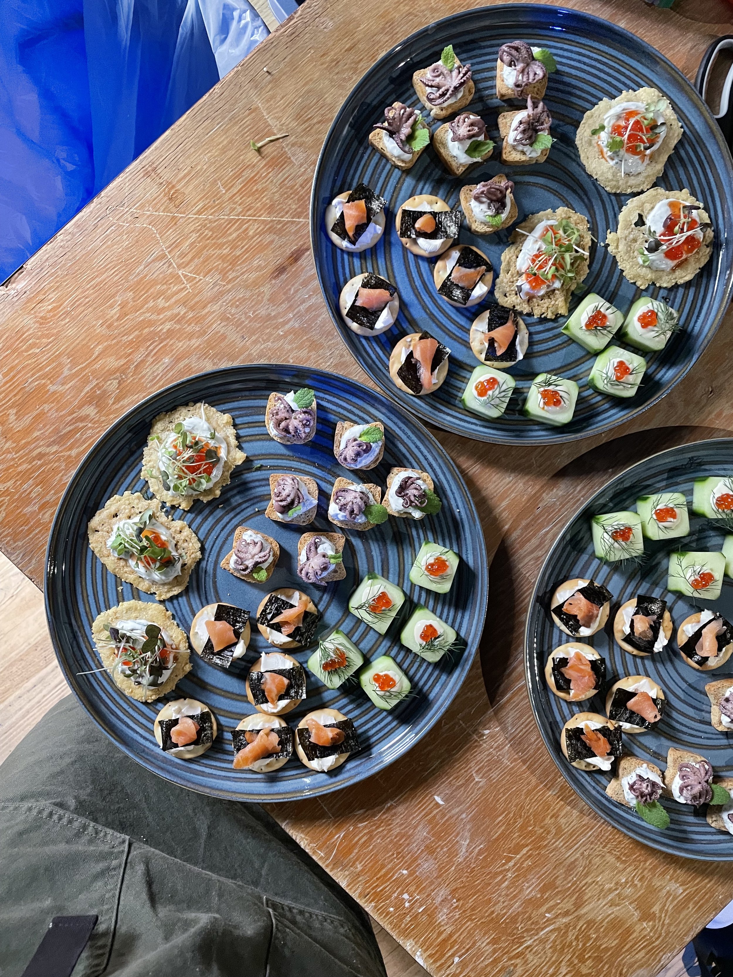 overhead shot of plate of little hors d'oeuvres for a movie set