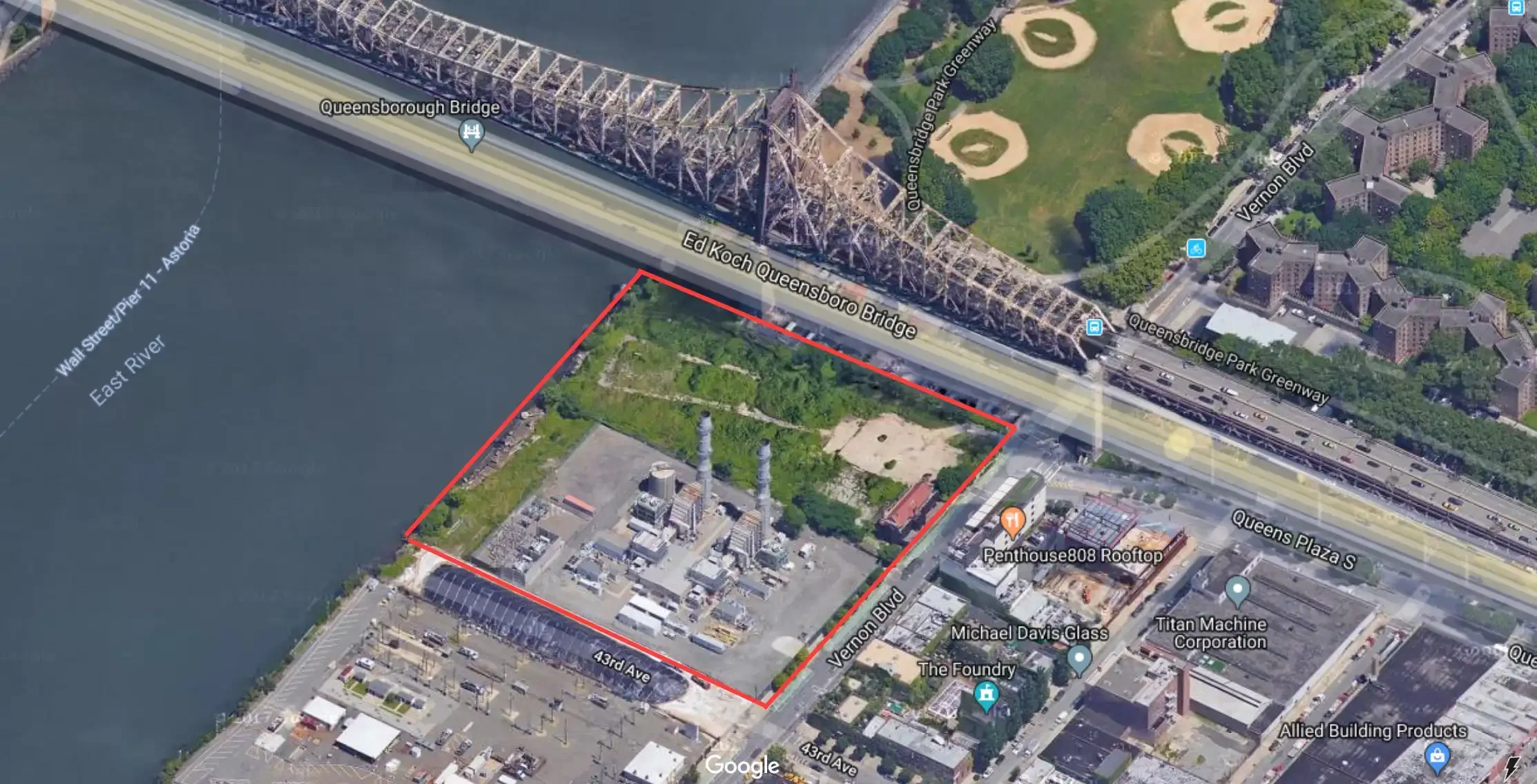 Aerial View of Queensboro Bridge and NYPA Peaker plant