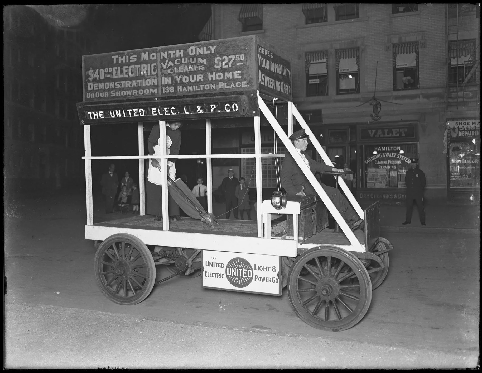 Illuminated automobile promoting United Electric Light & Power Company, New York City, undated.
