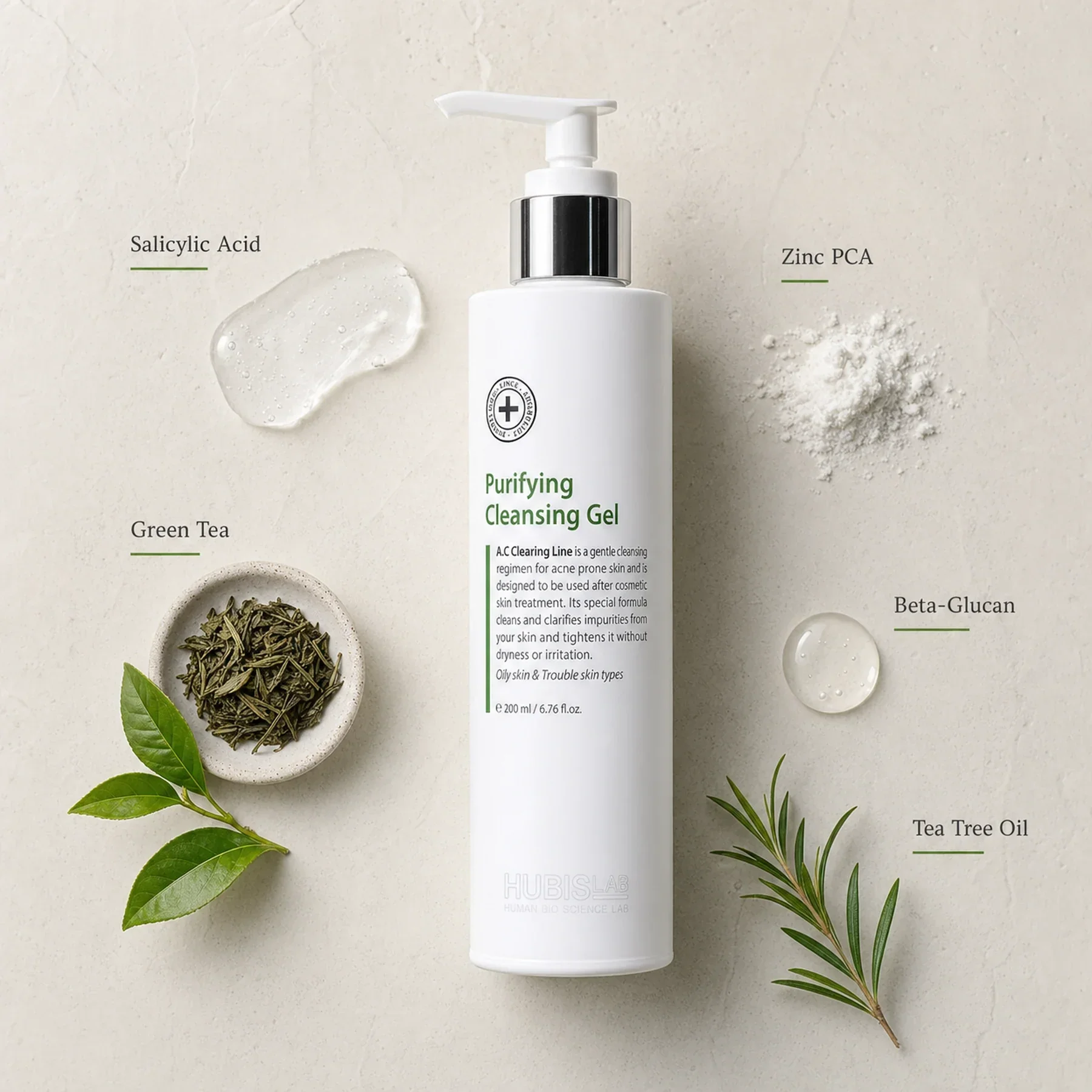 hubislab-ac-clearing-purifying-cleansing-gel-200ml-ingredient-flatlay.webp