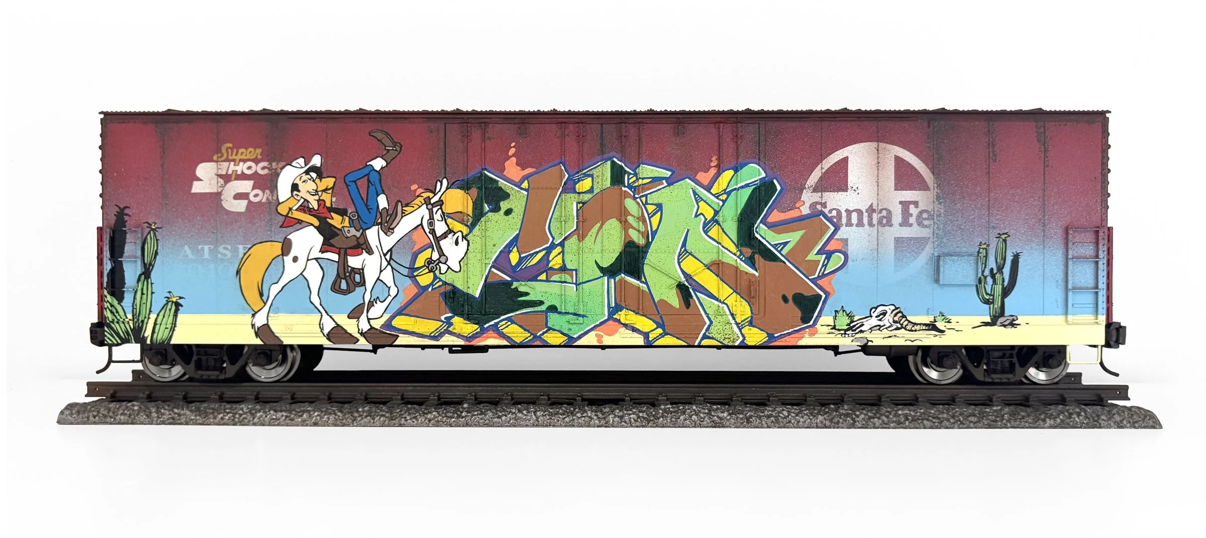 ATSF #11
7 x 24 x 5 in (17.78 x 60.96 x 12.7 cm)
Spray paint, paint marker, acrylic
2026