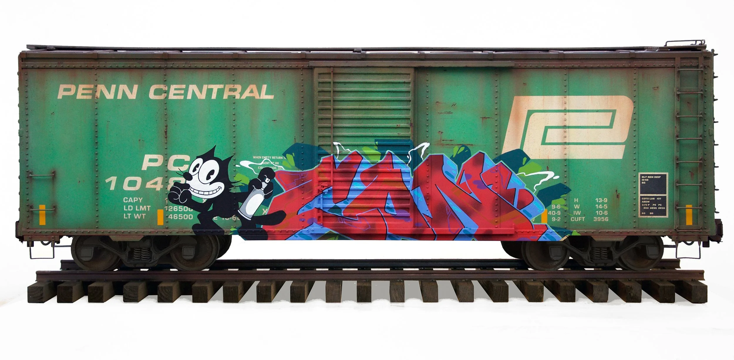 Penn Central
17 x 22 x 72 in (43.18 x 55.88 x 182.88 cm)
Mixed media on metal train
2019