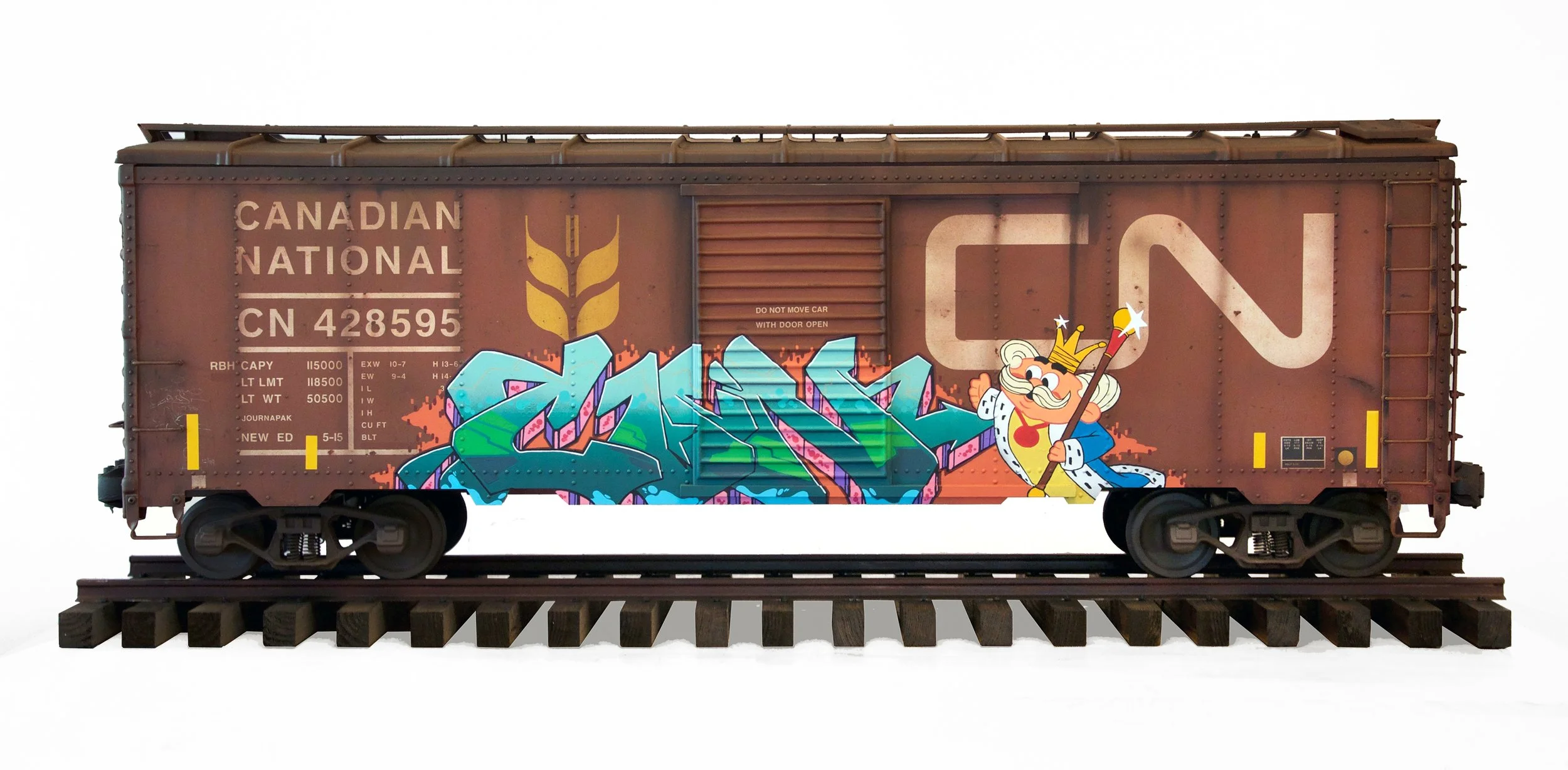 CN
17 x 22 x 67 in (43.18 x 55.88 x 170.18 cm)
Mixed media on metal train
2016