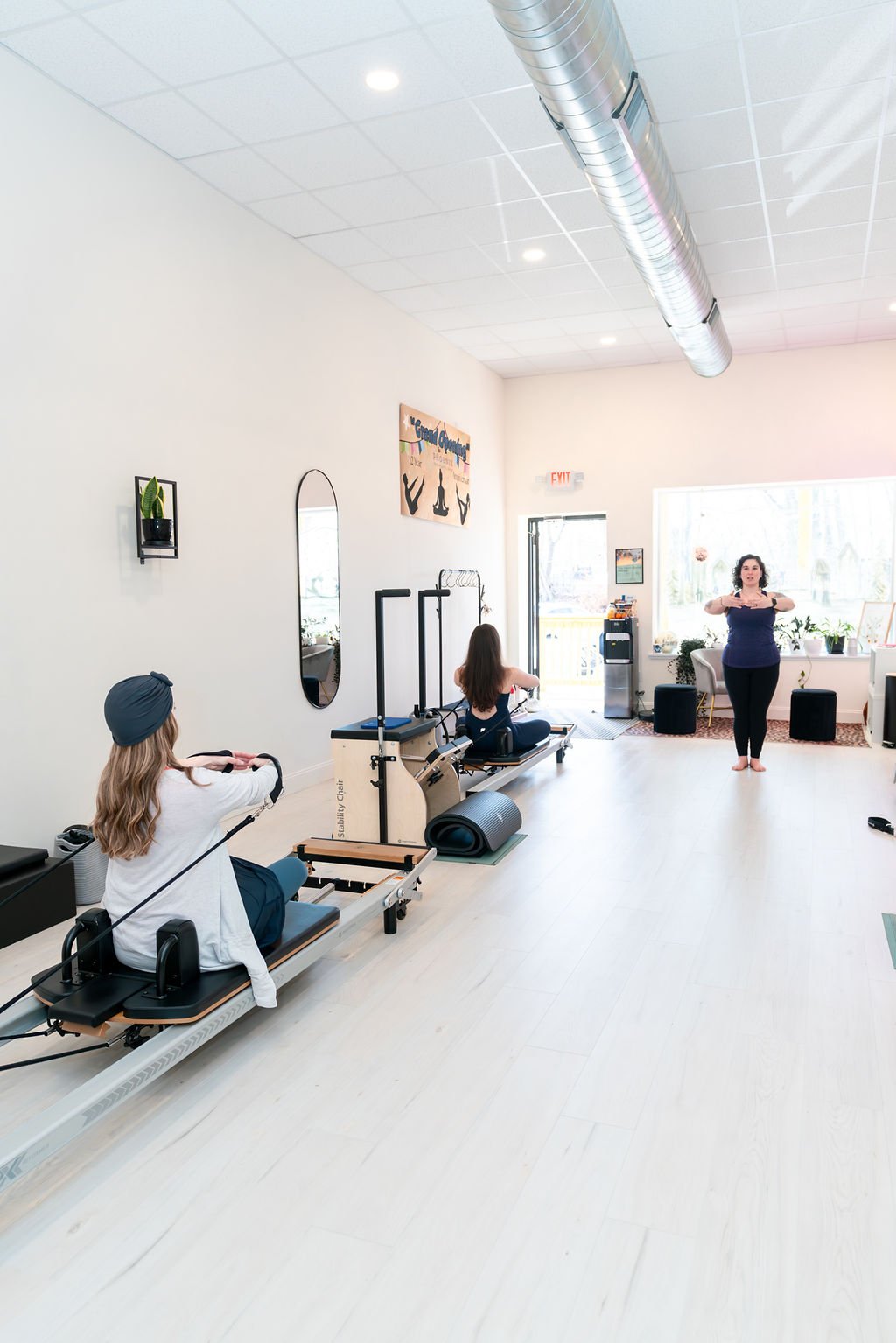 Two people in warrior pose