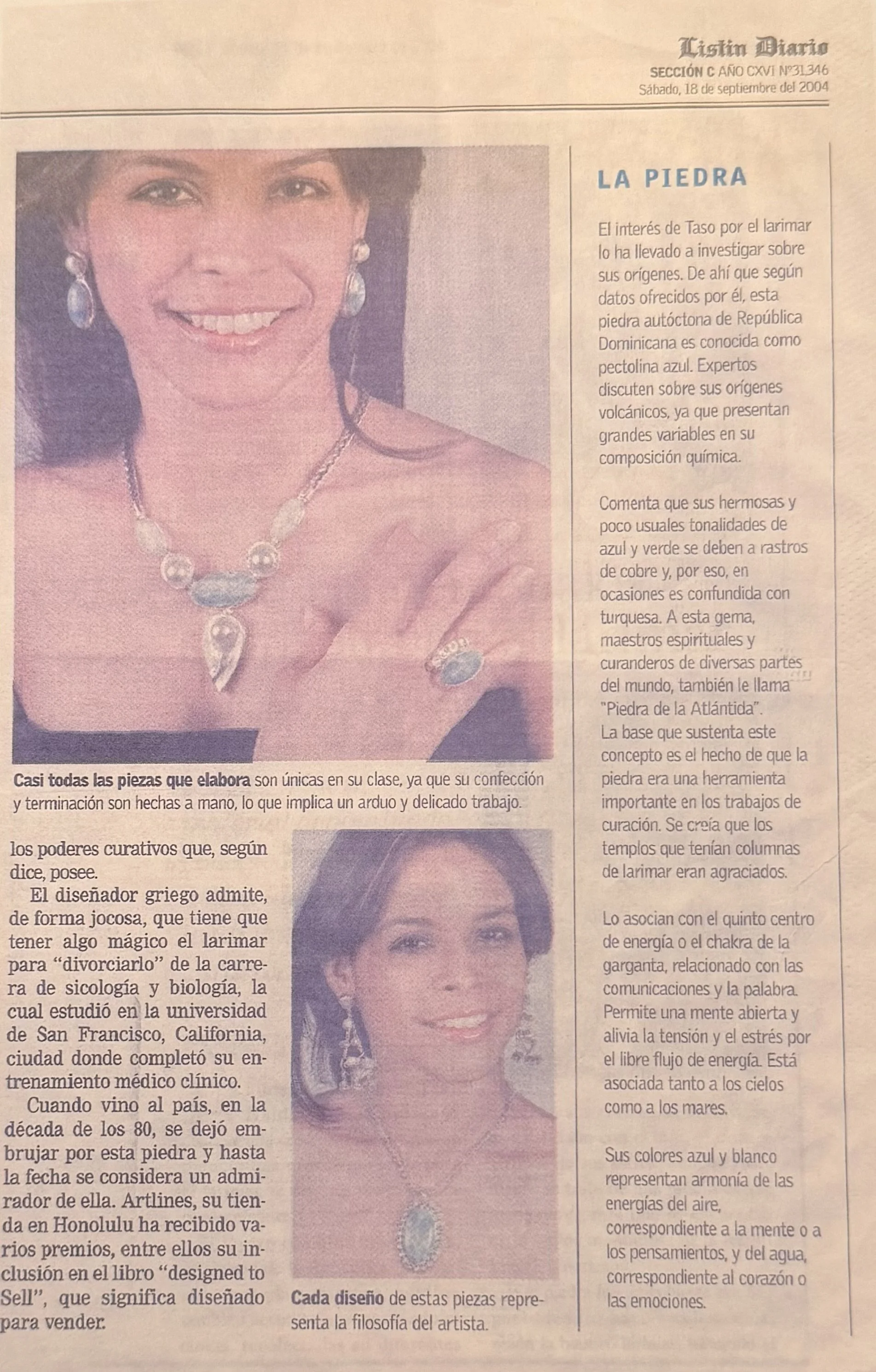 Model wearing TASO earrings, necklace and bracelet in a press feature showcasing the designer’s jewelry.