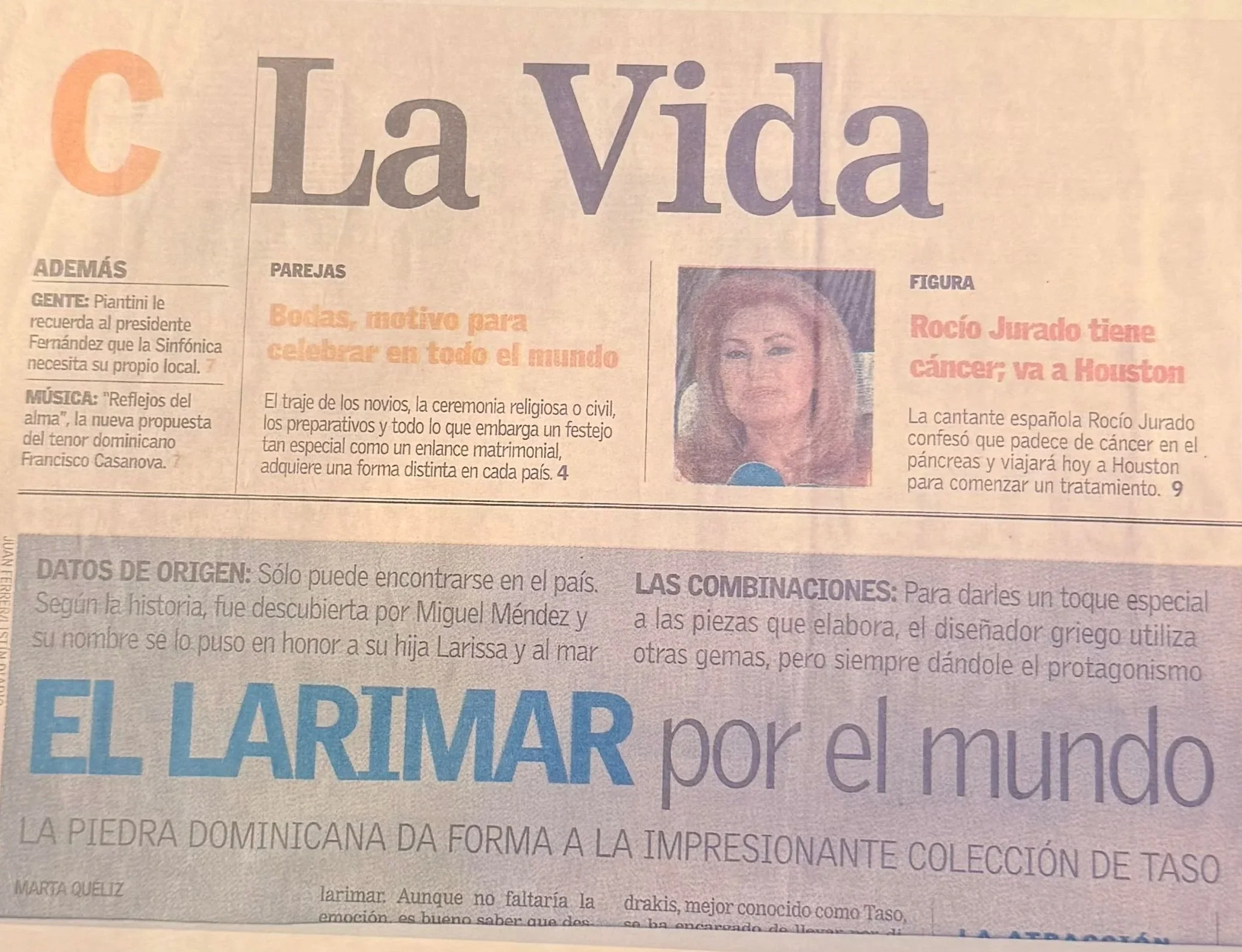 Dominican Republic press feature highlighting TASO jewelry and its artistic presence.