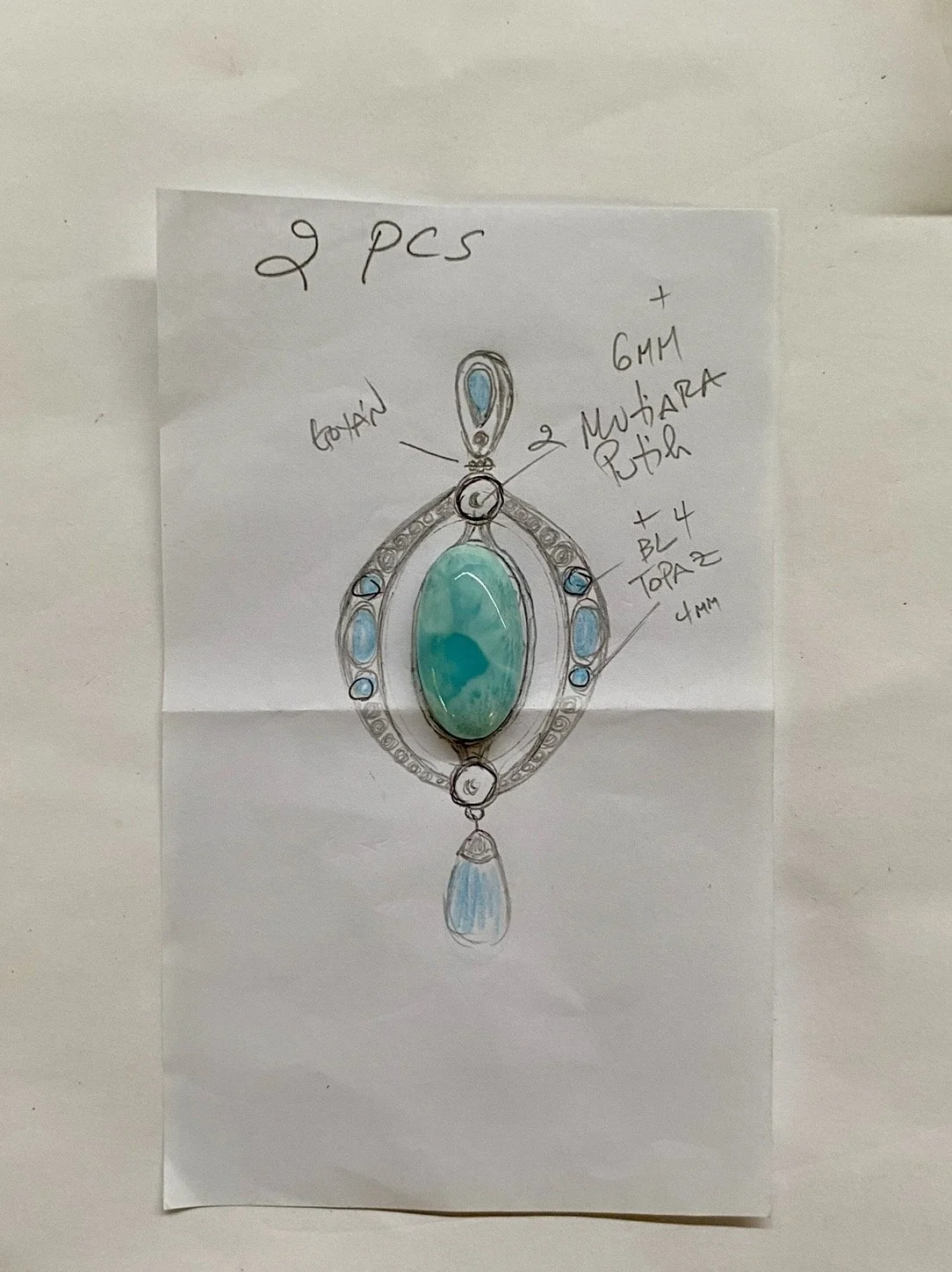 One-of-a-kind TASO Larimar pendant in sterling silver.