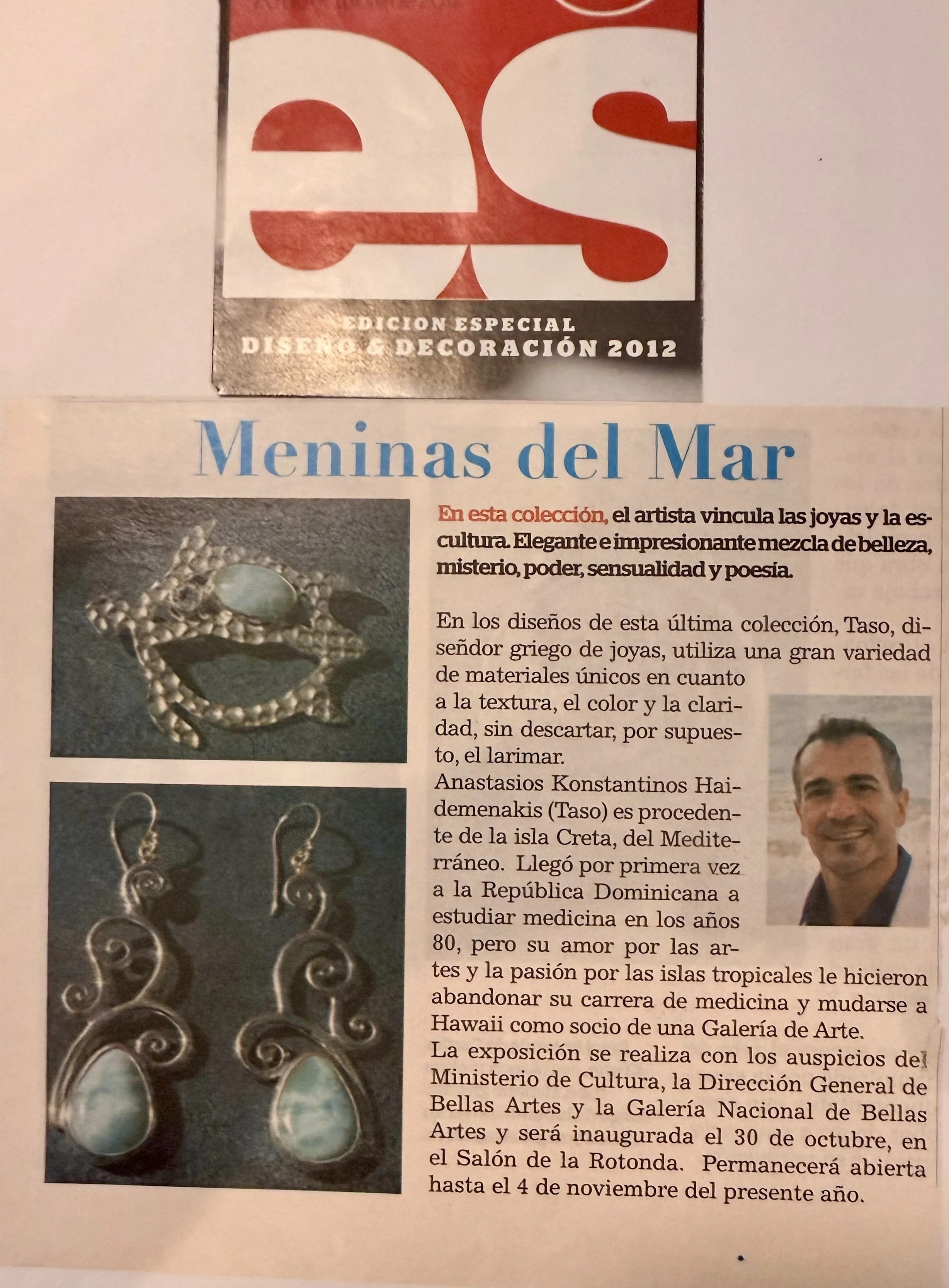 Magazine feature showcasing TASO jewelry designs and an international art exhibition.