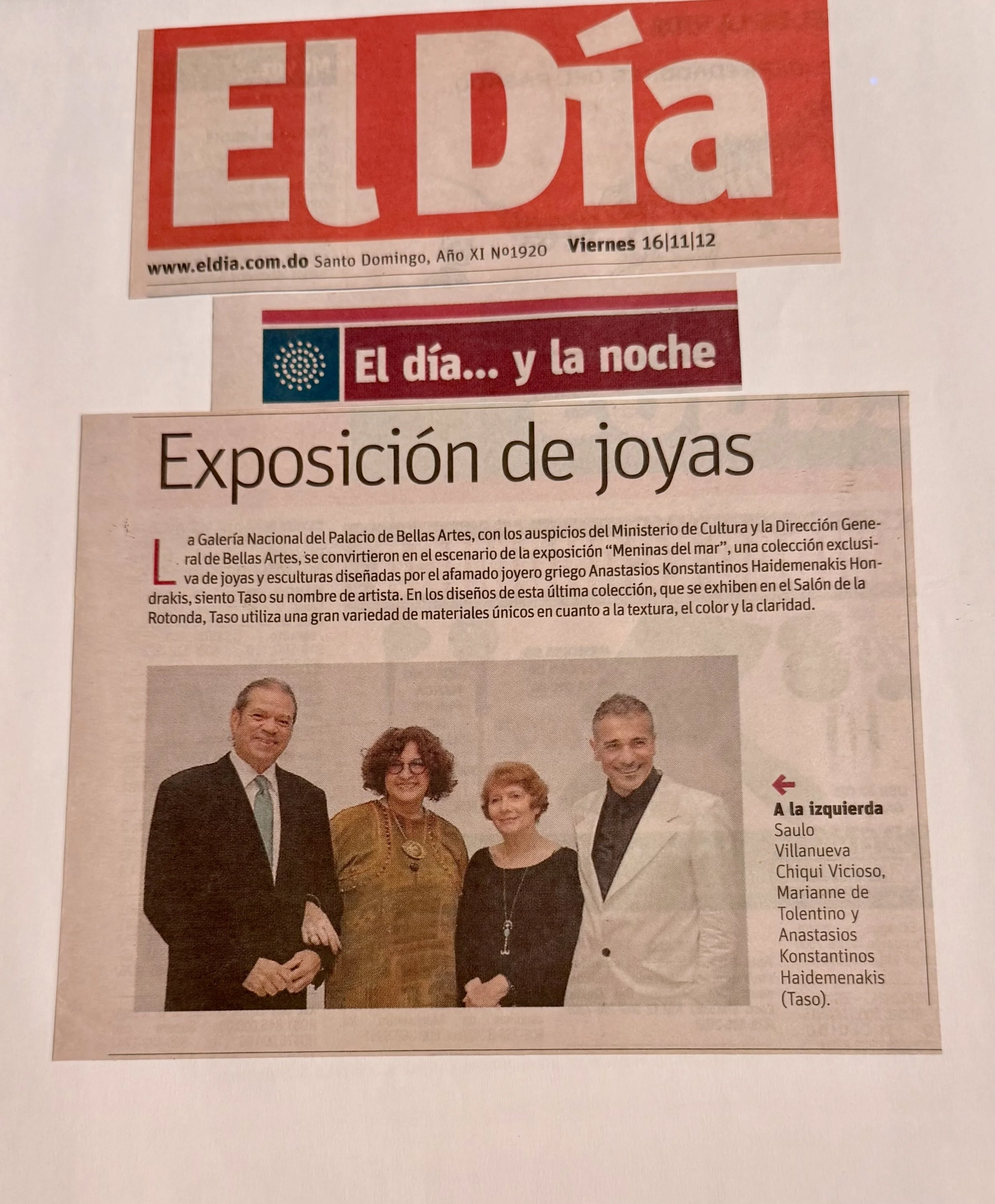 Press coverage of a TASO jewelry exhibition showcasing the designer’s distinctive artistic jewelry creations.