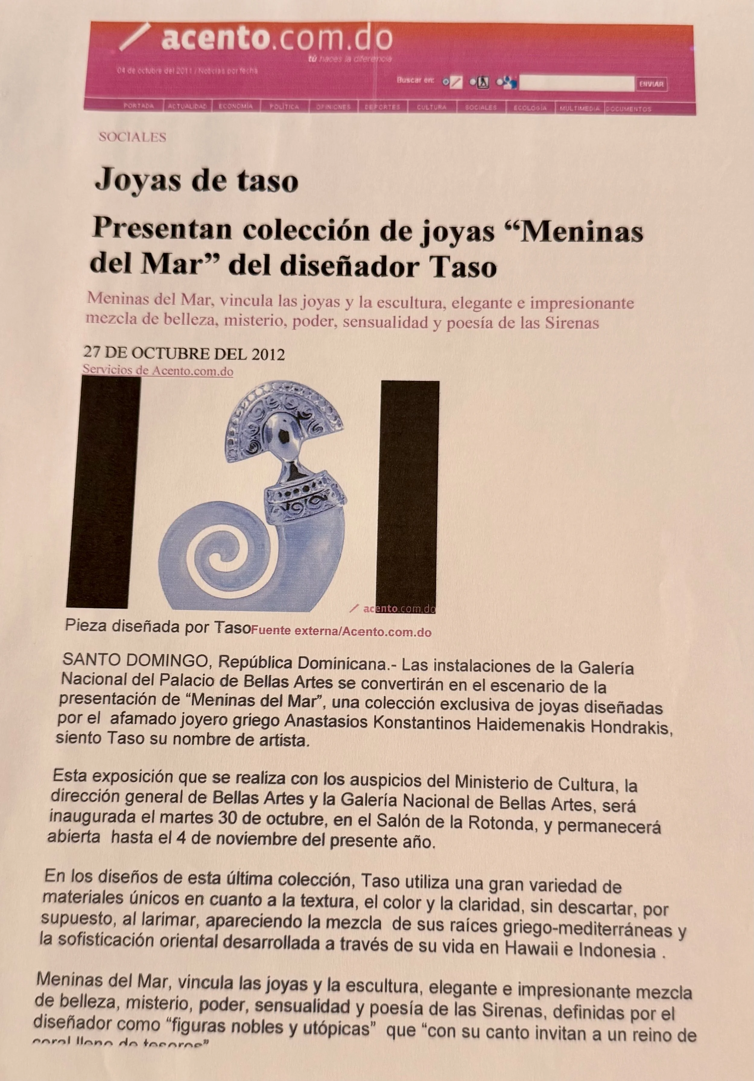 Press feature on TASO’s Meninas del Mar collection, artistic jewelry inspired by mermaids, the sea and ocean mythology.