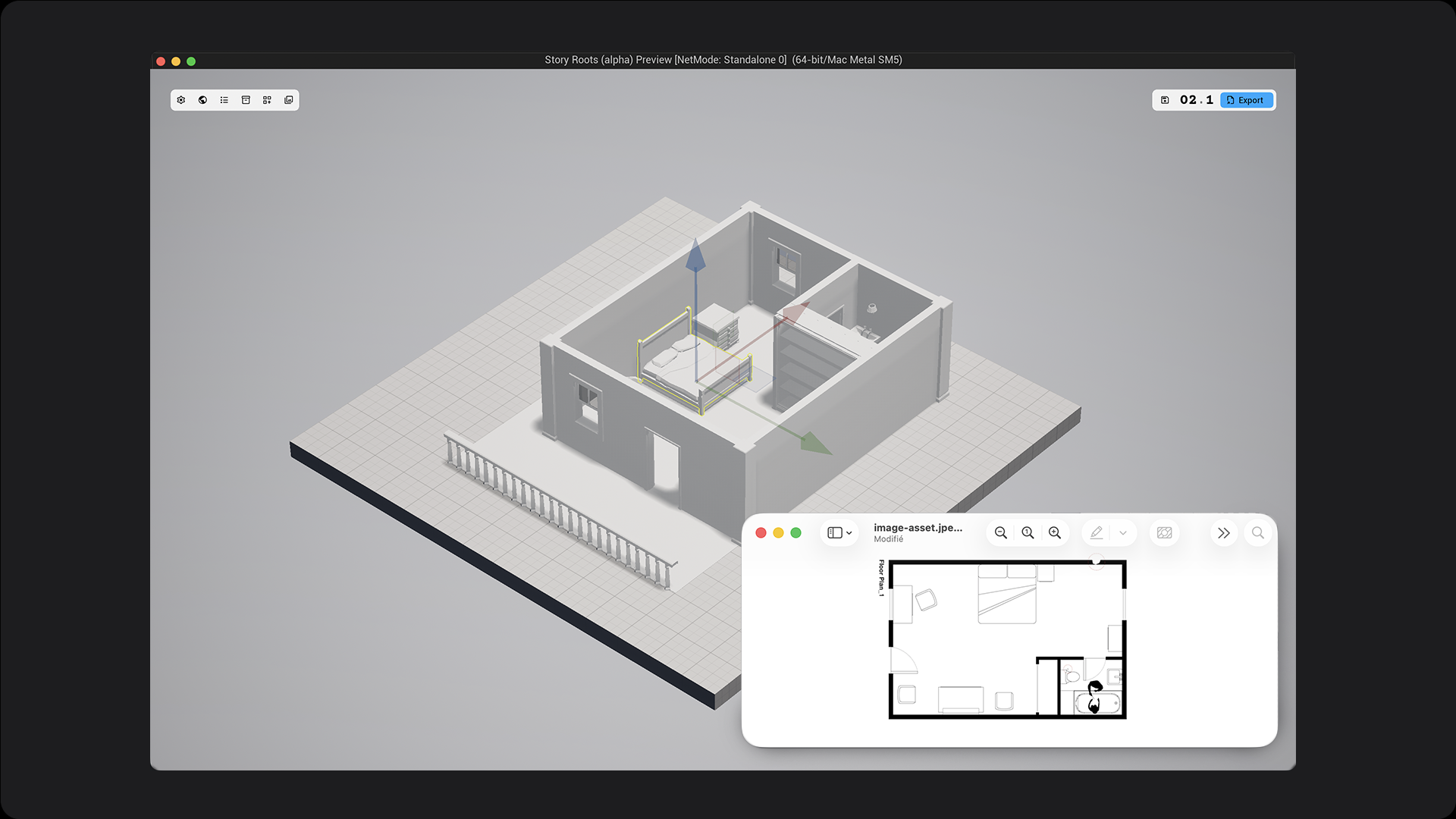 Mise en place du décor du motel dans Story Roots, pour la création d'un plan inspiré de Psychose.