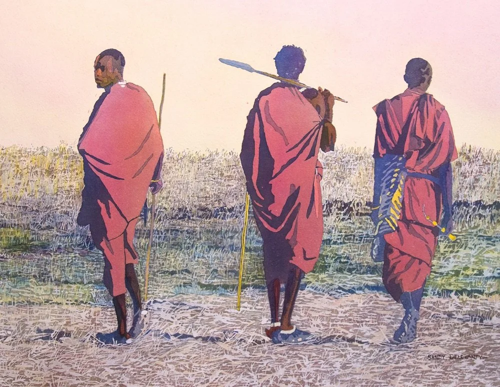   “Masai Warriors”    Watercolor   14” x 18” 
