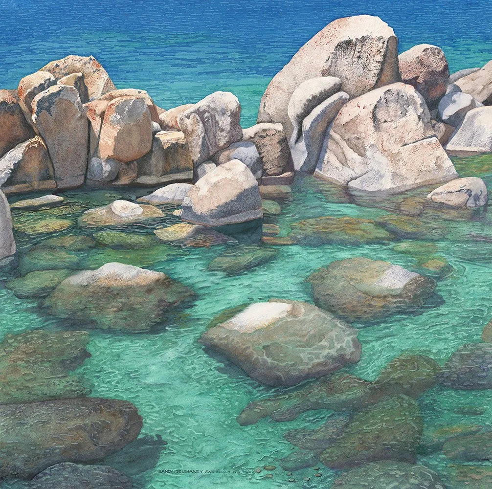   "Tahoe on the Rocks"   Watercolor  20" x 20" 