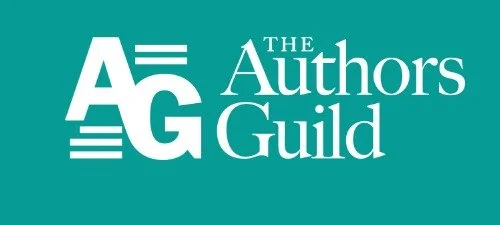 Logo of the Authors Guild with teal background and white text