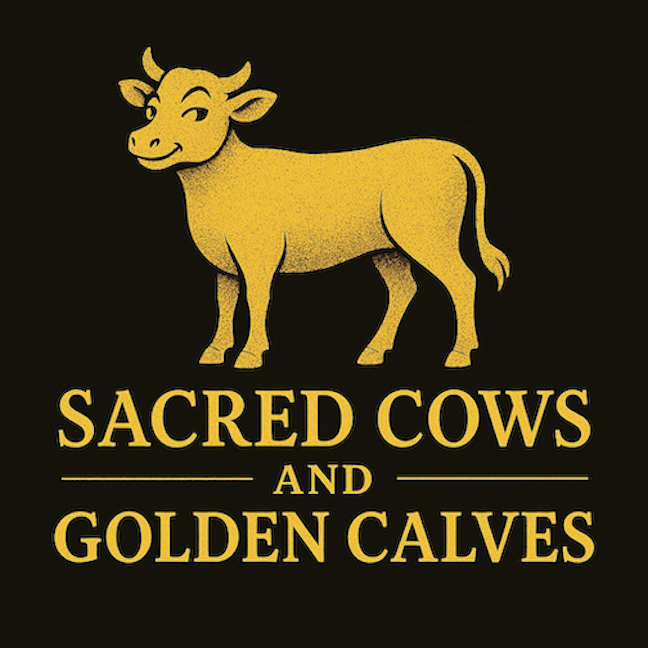 The logo for Tim Flood's Substack, entitled "Sacred Cows and Golden Calves."