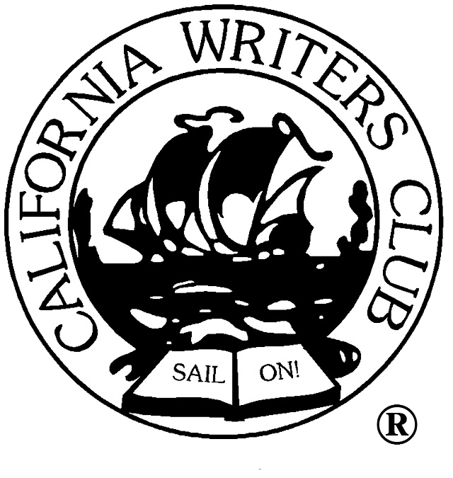 Logo of the California Writers Club featuring a ship on water with an open book underneath that reads 'Sail On!'