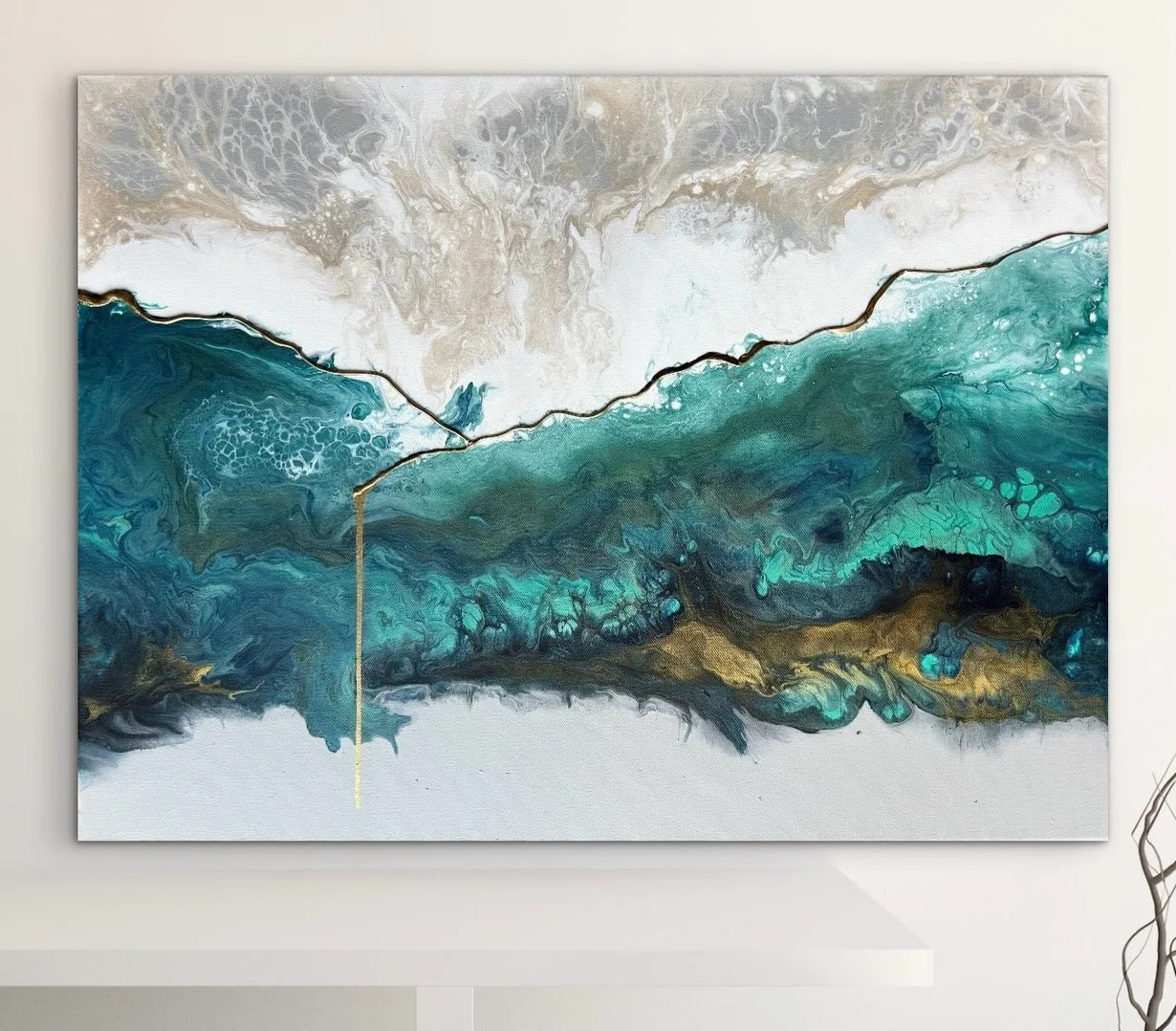 Elevation 2 &mdash; Study in Restraint

Sometimes it only takes one line.
One fracture.

This piece continues my Elevation series &mdash; exploring the tension between weight and lift, structure and surrender. The single gold drip isn&rsquo;t chaos. 