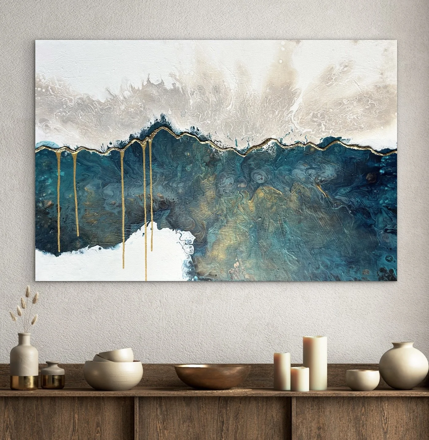 Elevation series, abstract mountains, gold ridge line, movement.